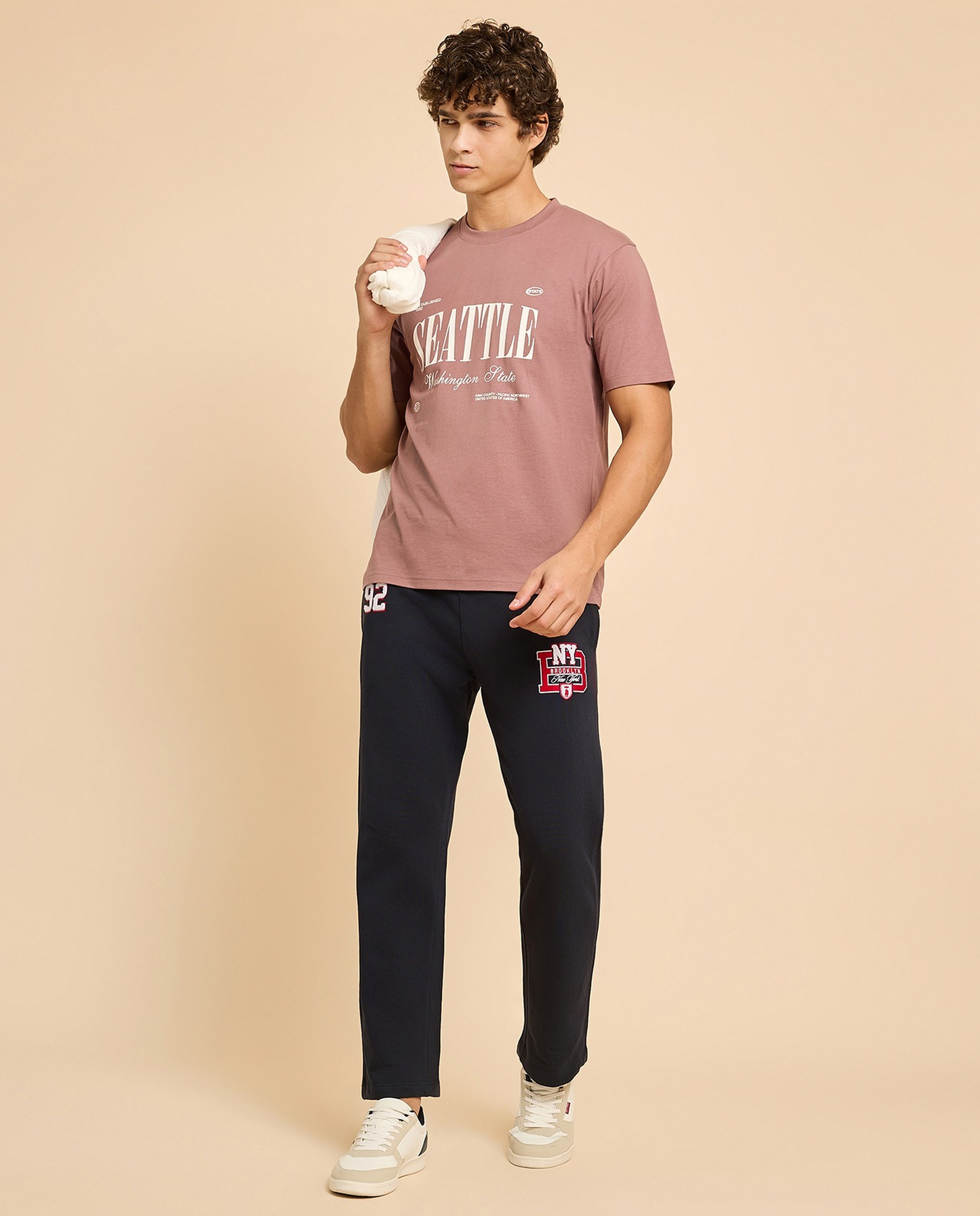 Typography Print T-Shirt with Crew Neck and Short Sleeves