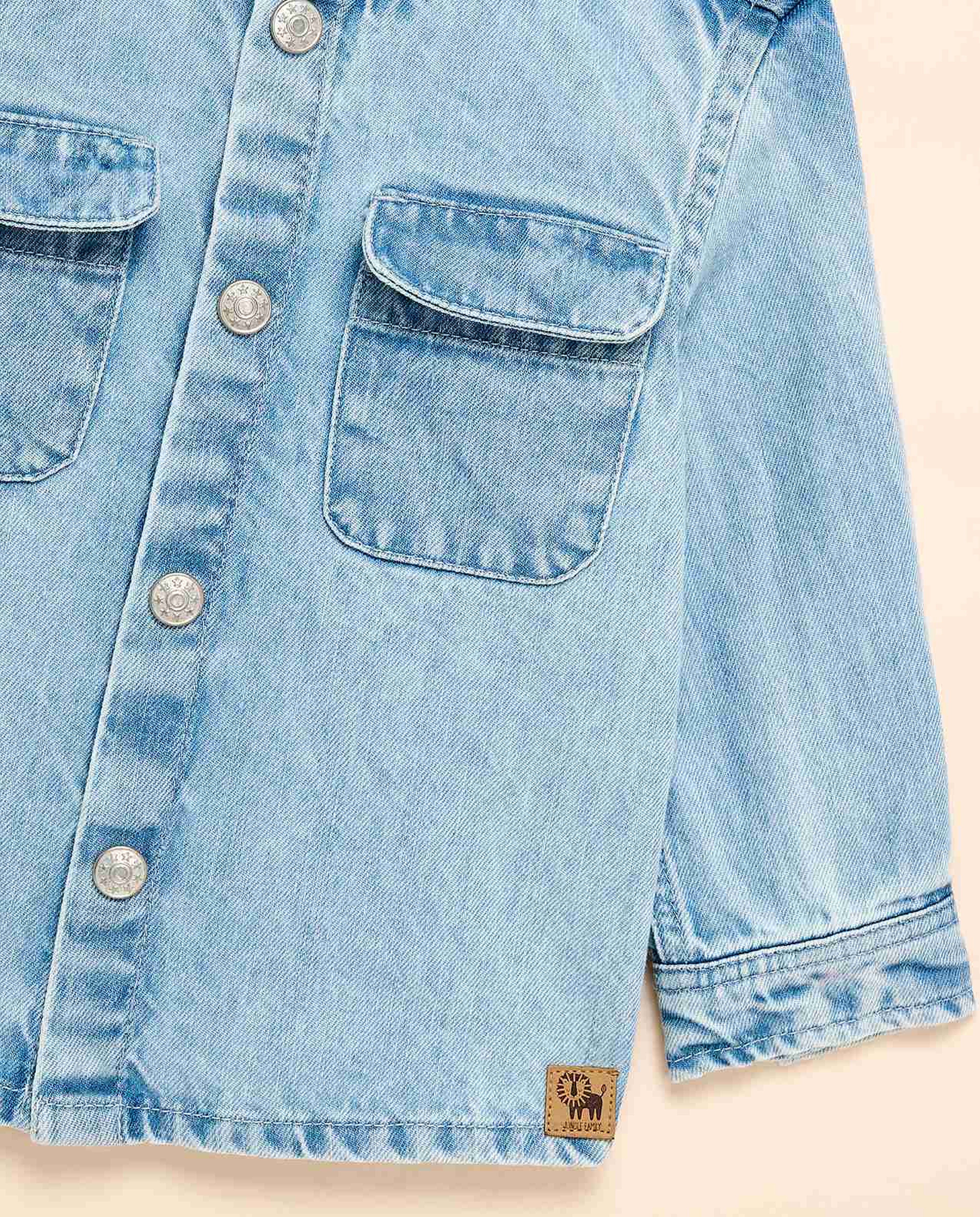 Washed Hooded Denim Shirt with Button Closure
