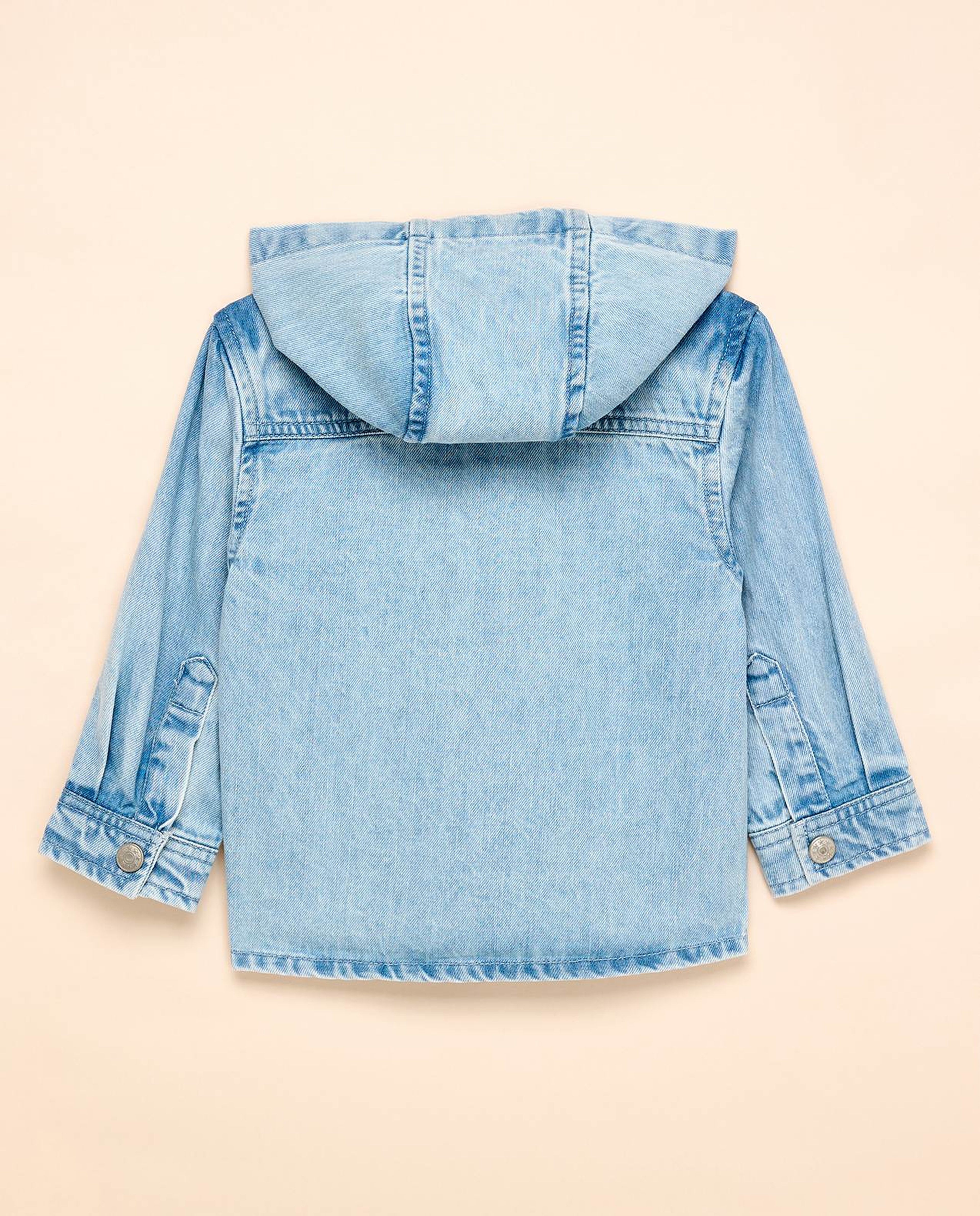 Washed Hooded Denim Shirt with Button Closure