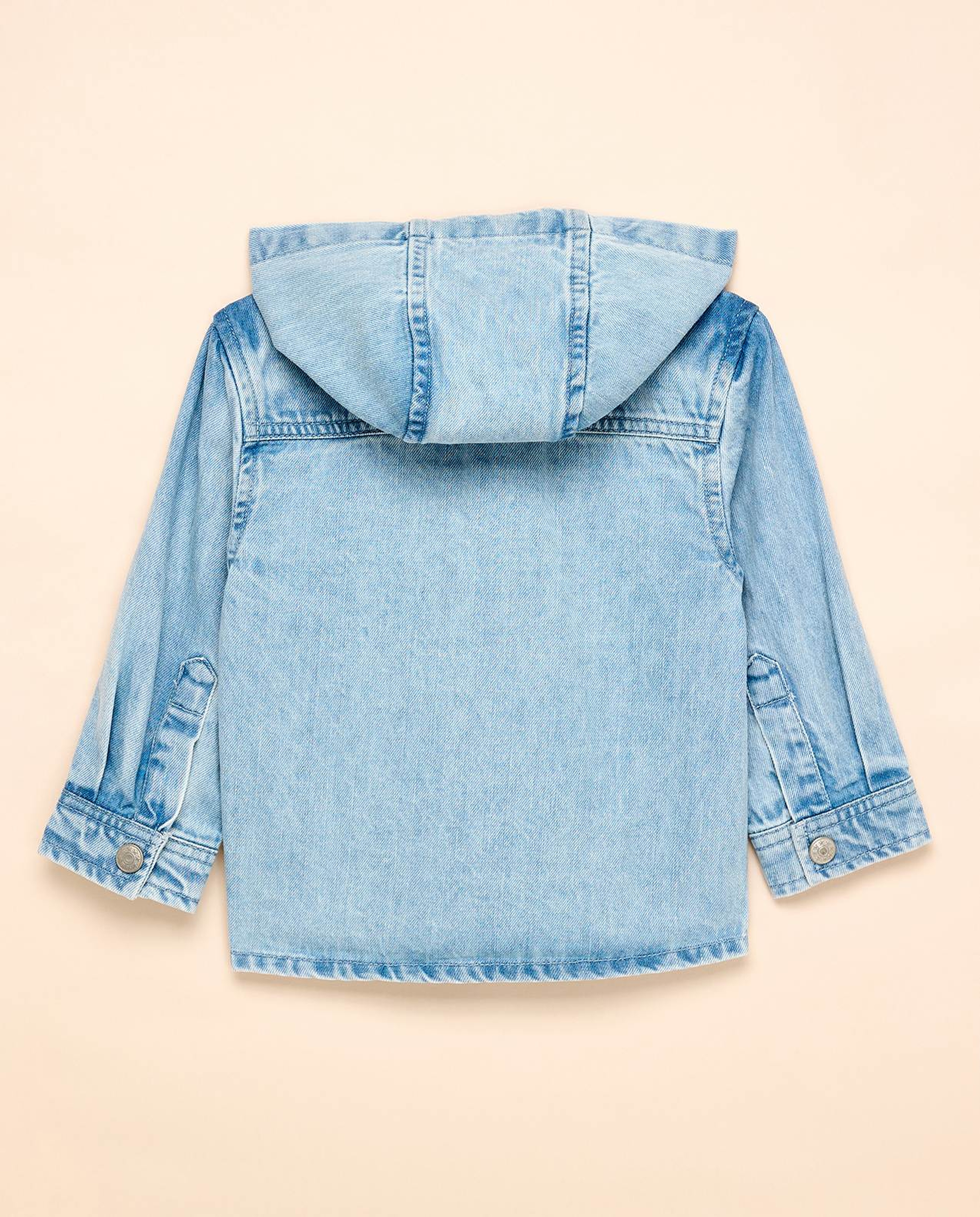 Washed Hooded Denim Shirt with Button Closure