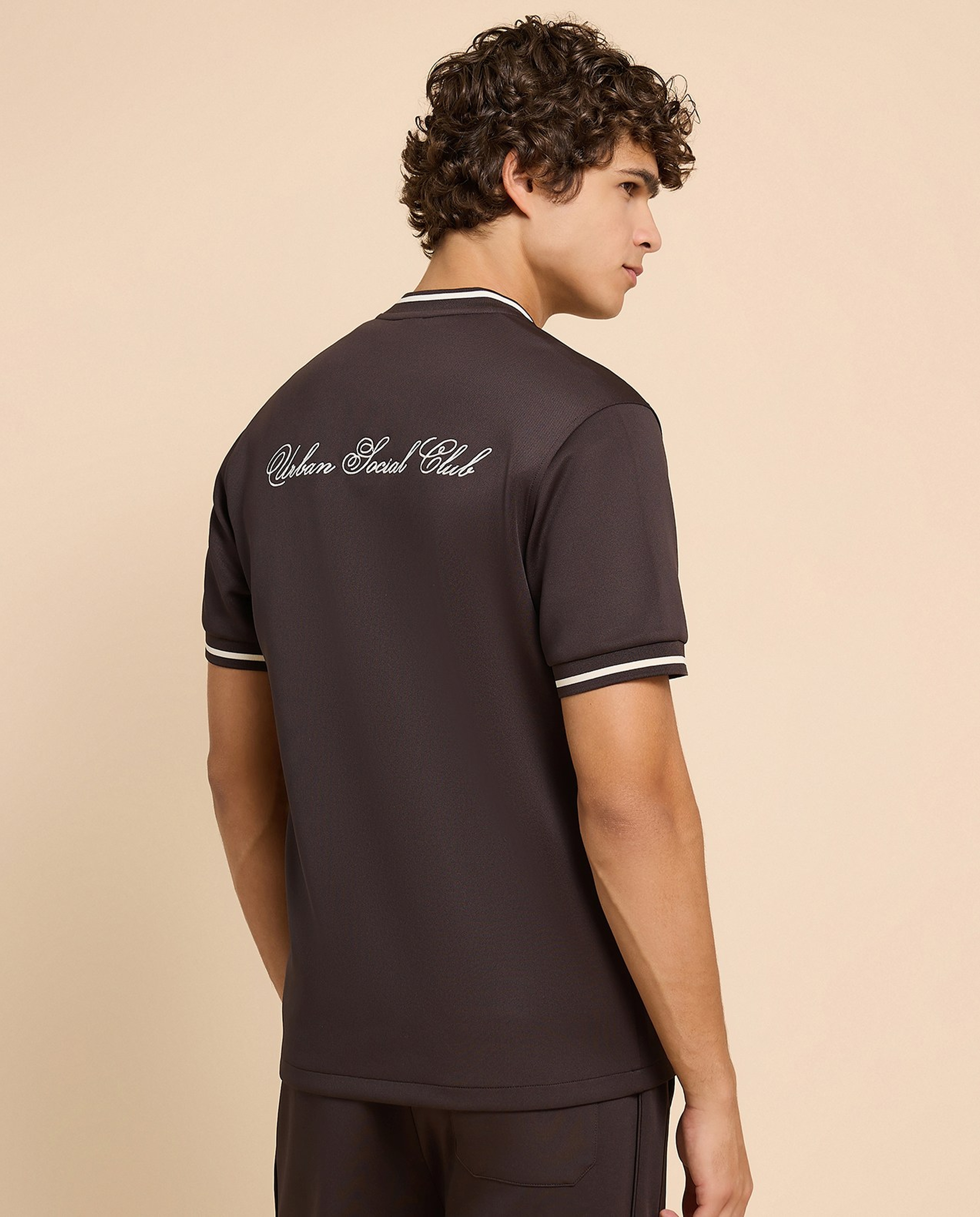 Embroidery Detail Shirt with Stand Collar and Short Sleeves