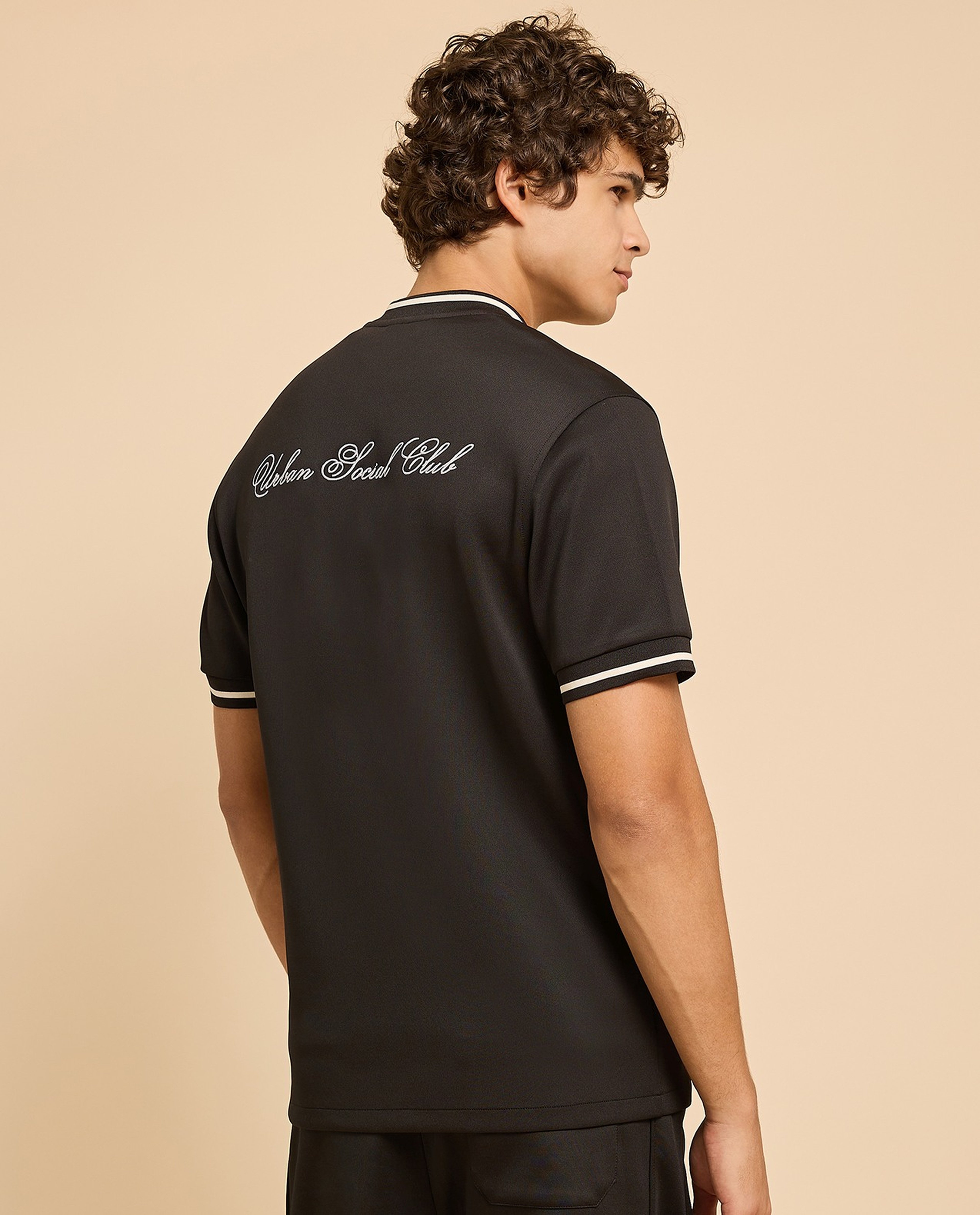 Embroidery Detail Shirt with Stand Collar and Short Sleeves