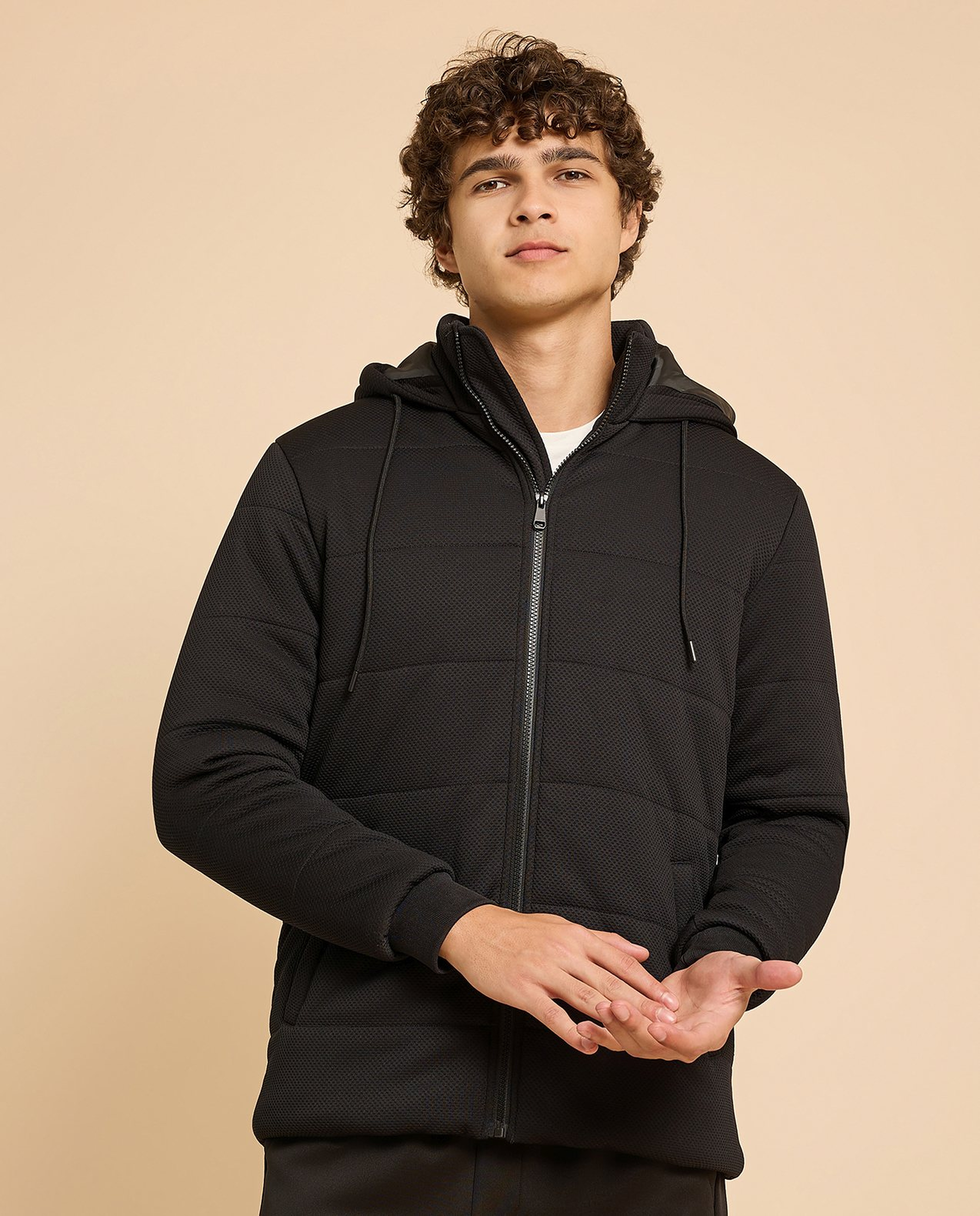 Hooded Puffer Jacket with Zipper Closure