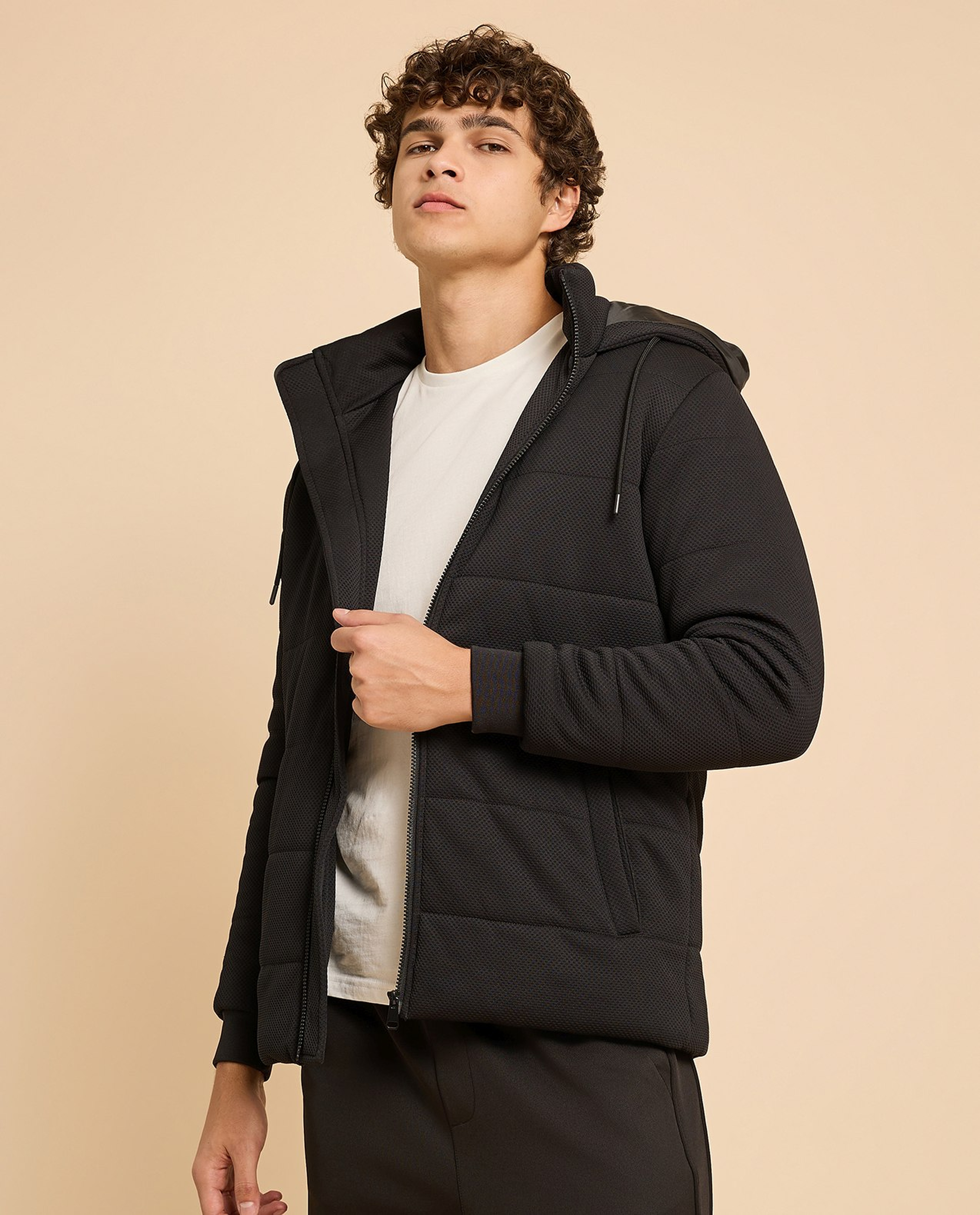 Hooded Puffer Jacket with Zipper Closure