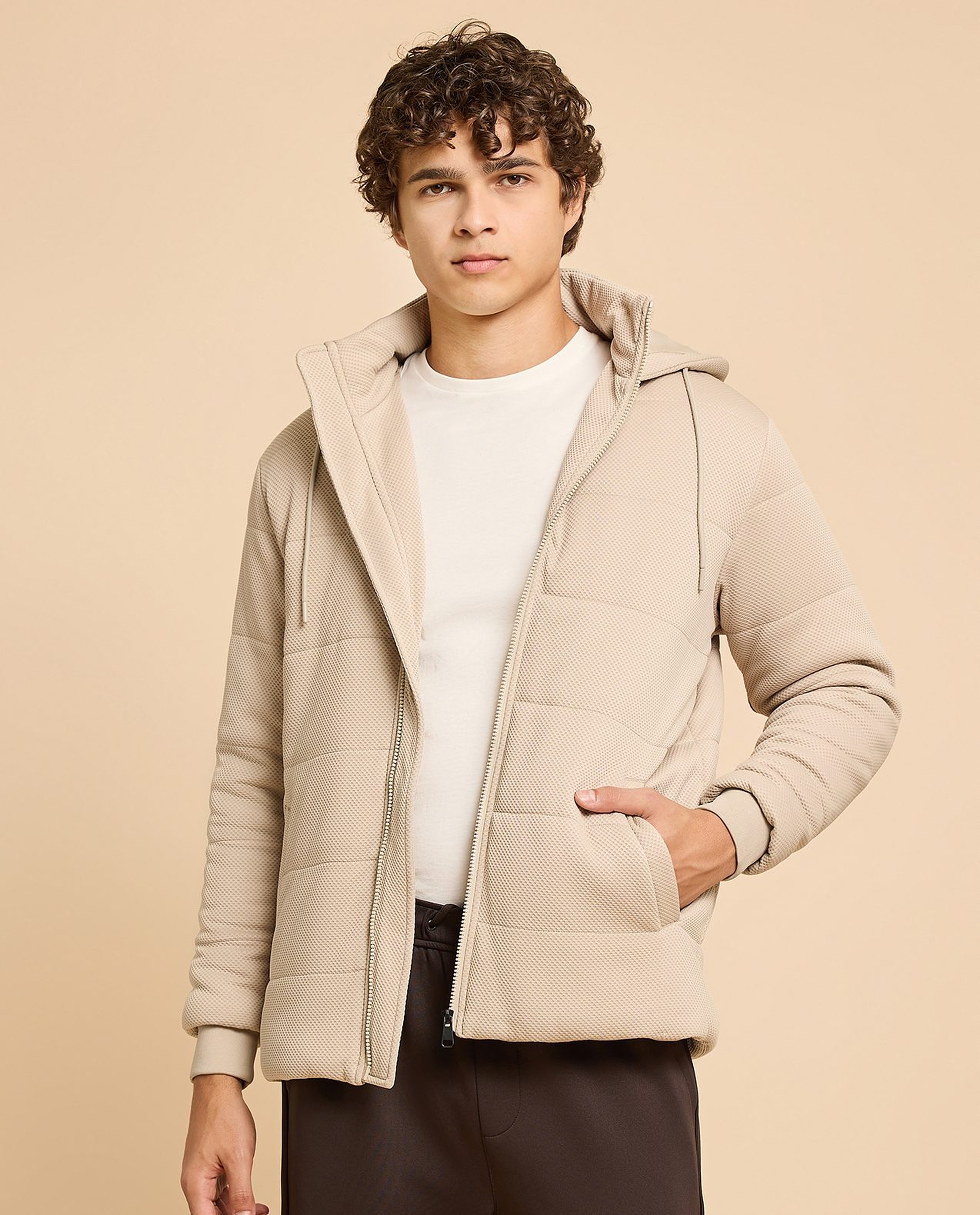 Hooded Puffer Jacket with Zipper Closure