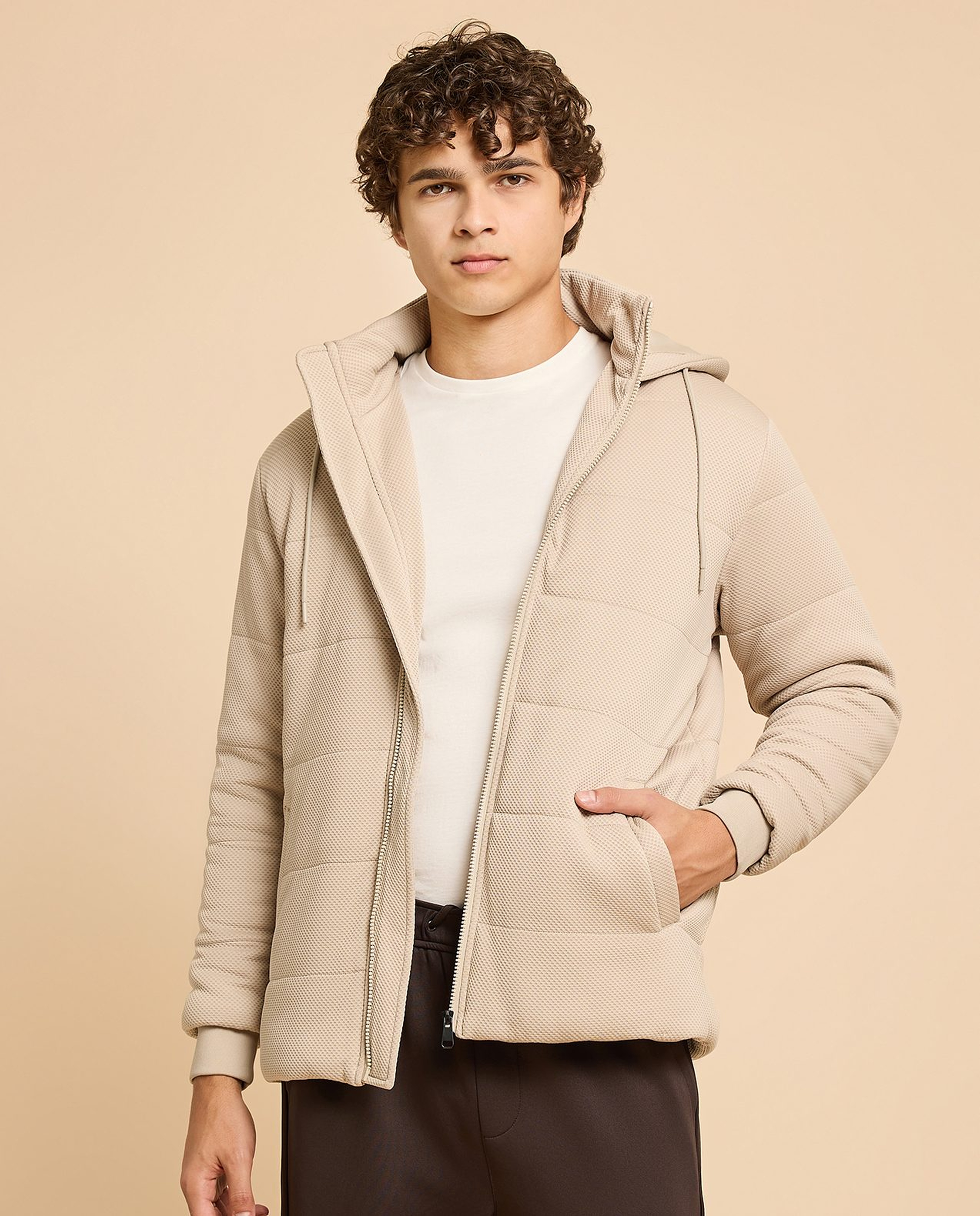 Hooded Puffer Jacket with Zipper Closure