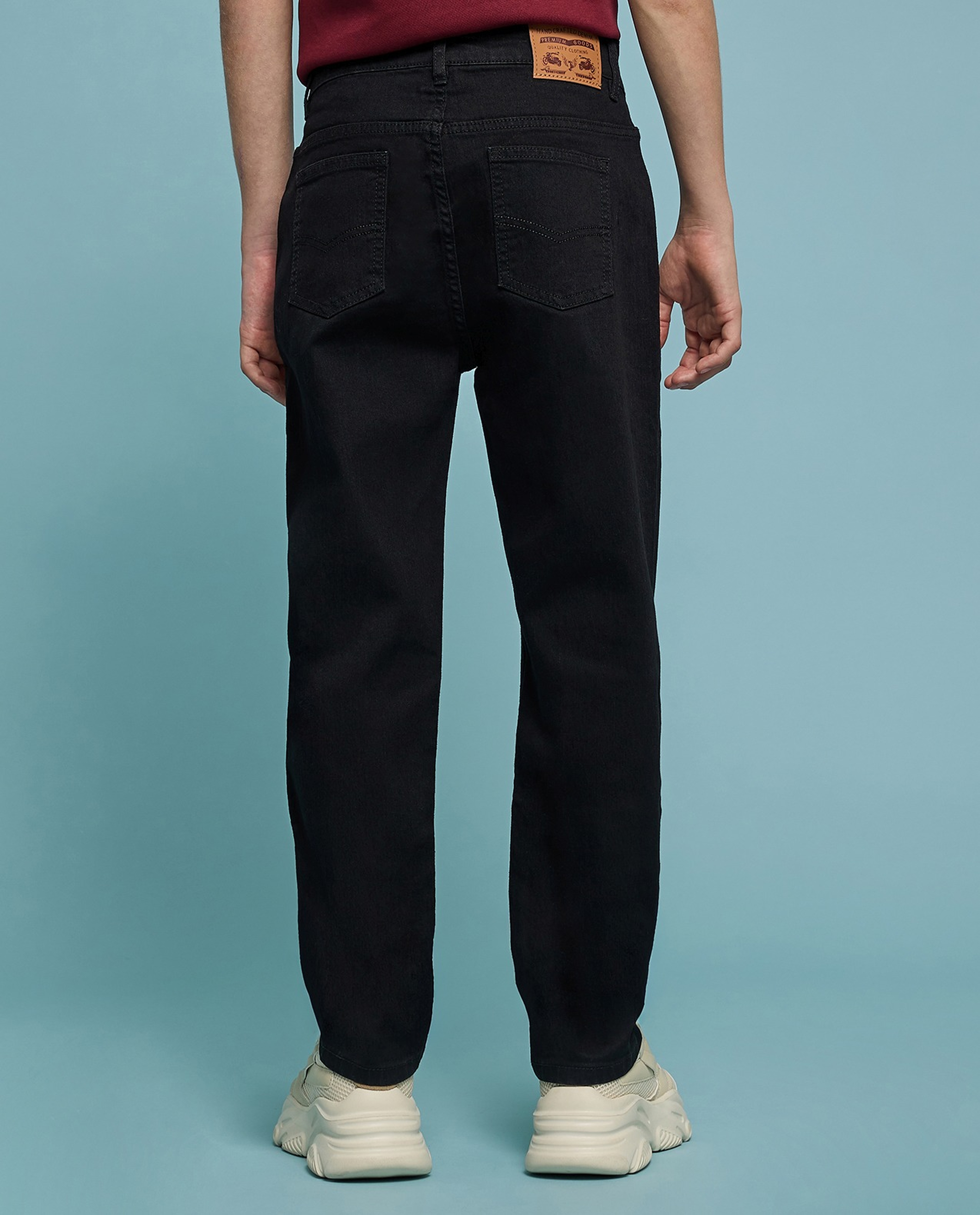 Faded Straight Fit Jeans with Button Closure