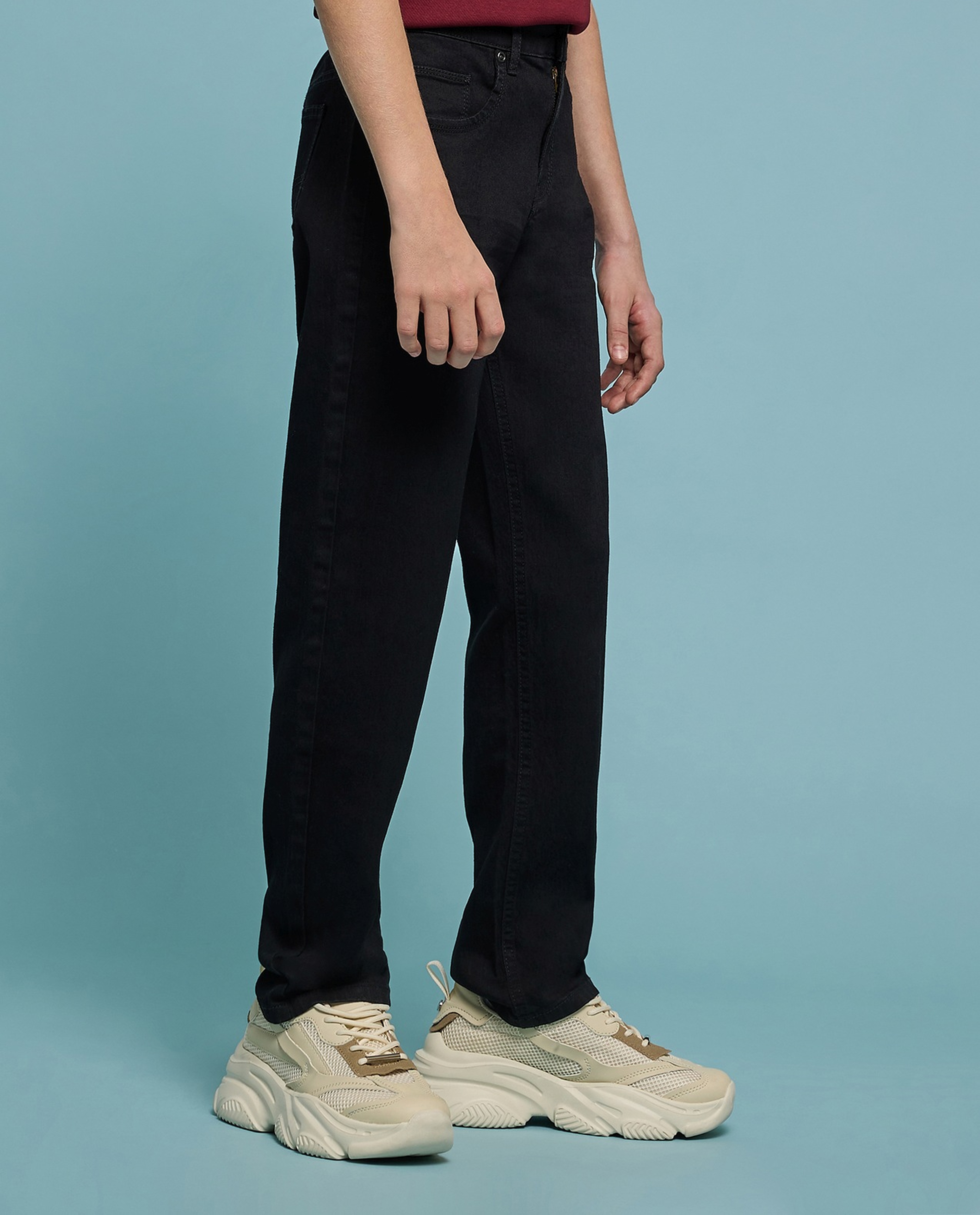 Faded Straight Fit Jeans with Button Closure