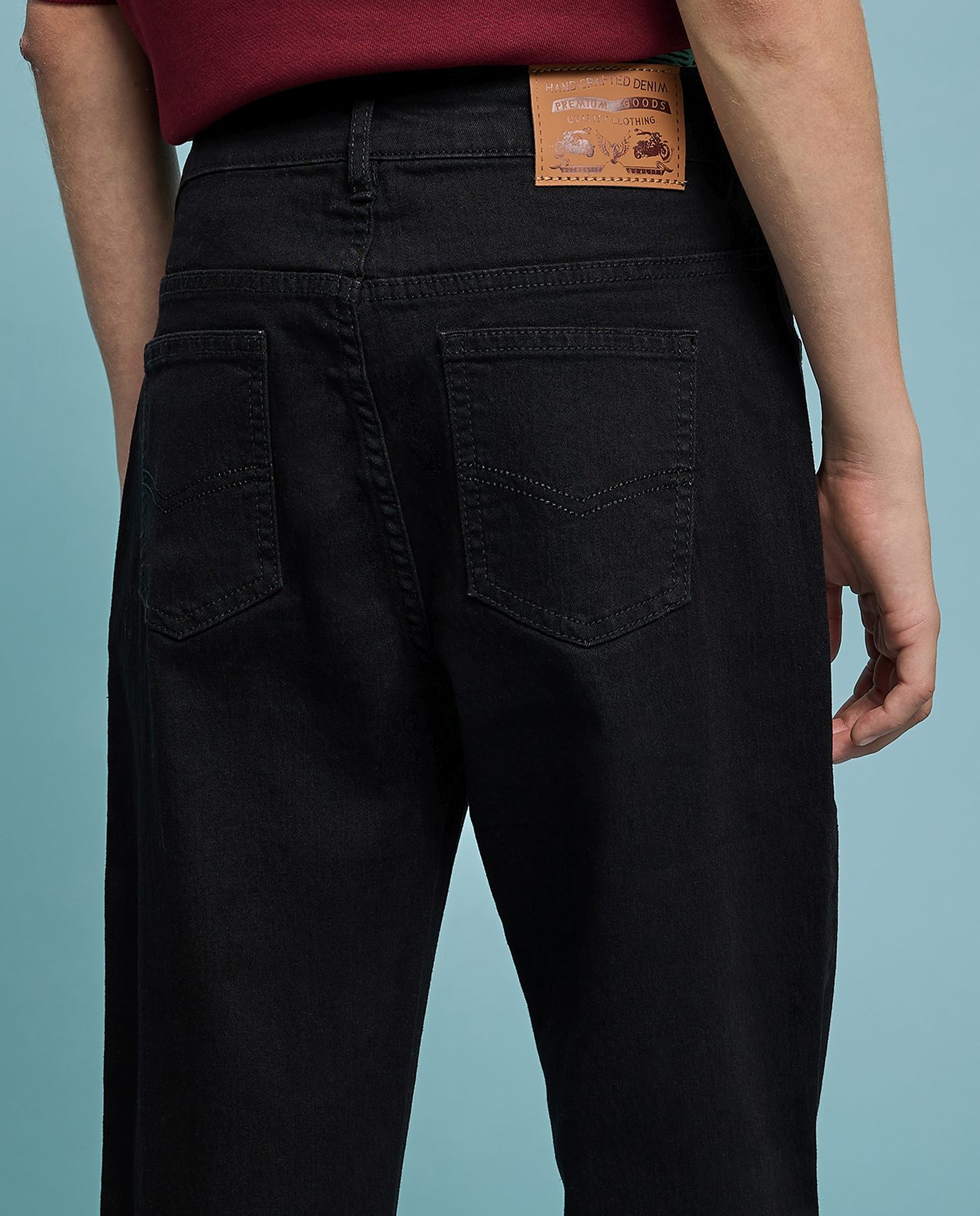Faded Straight Fit Jeans with Button Closure