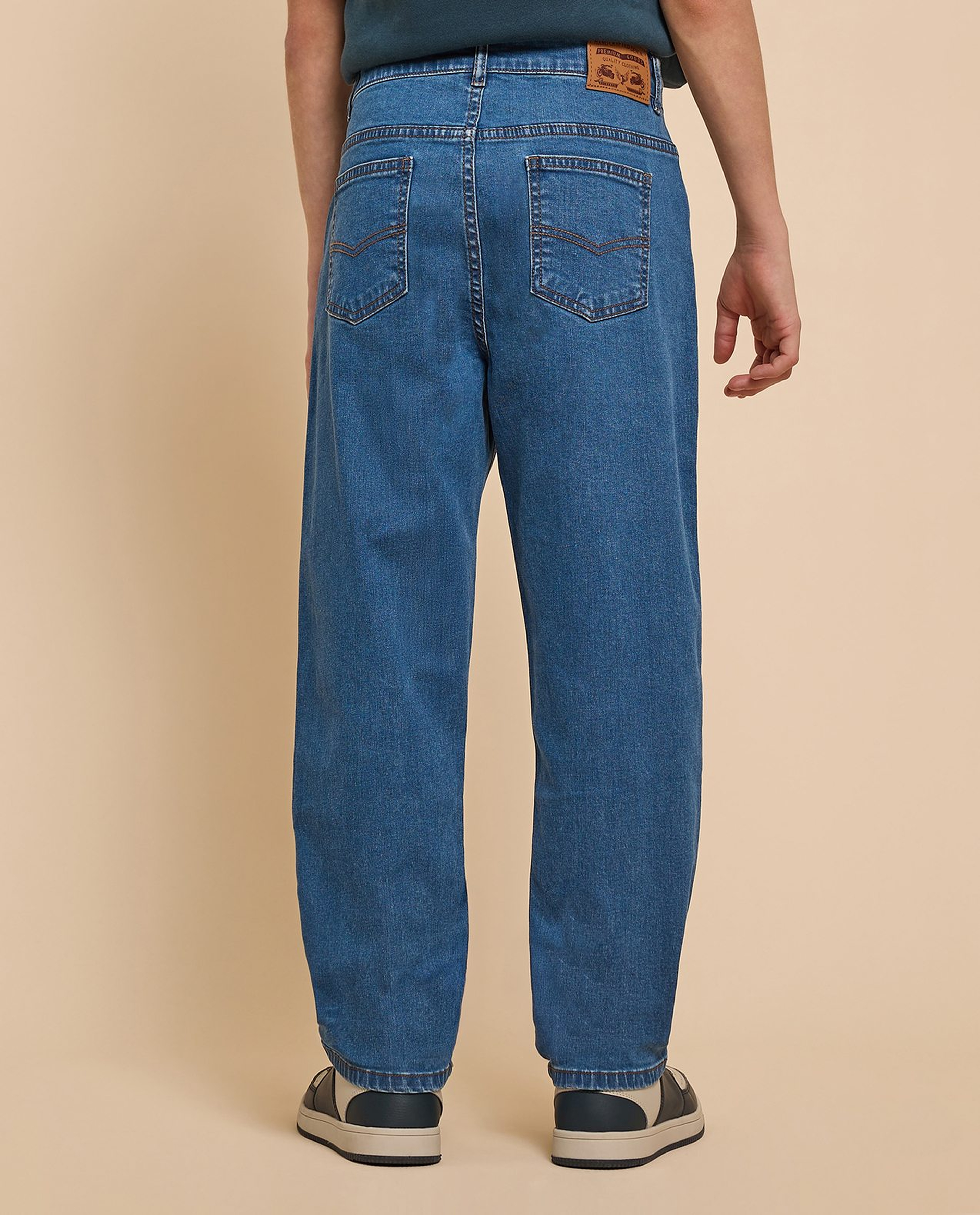 Washed Straight Fit Jeans with Button Closure