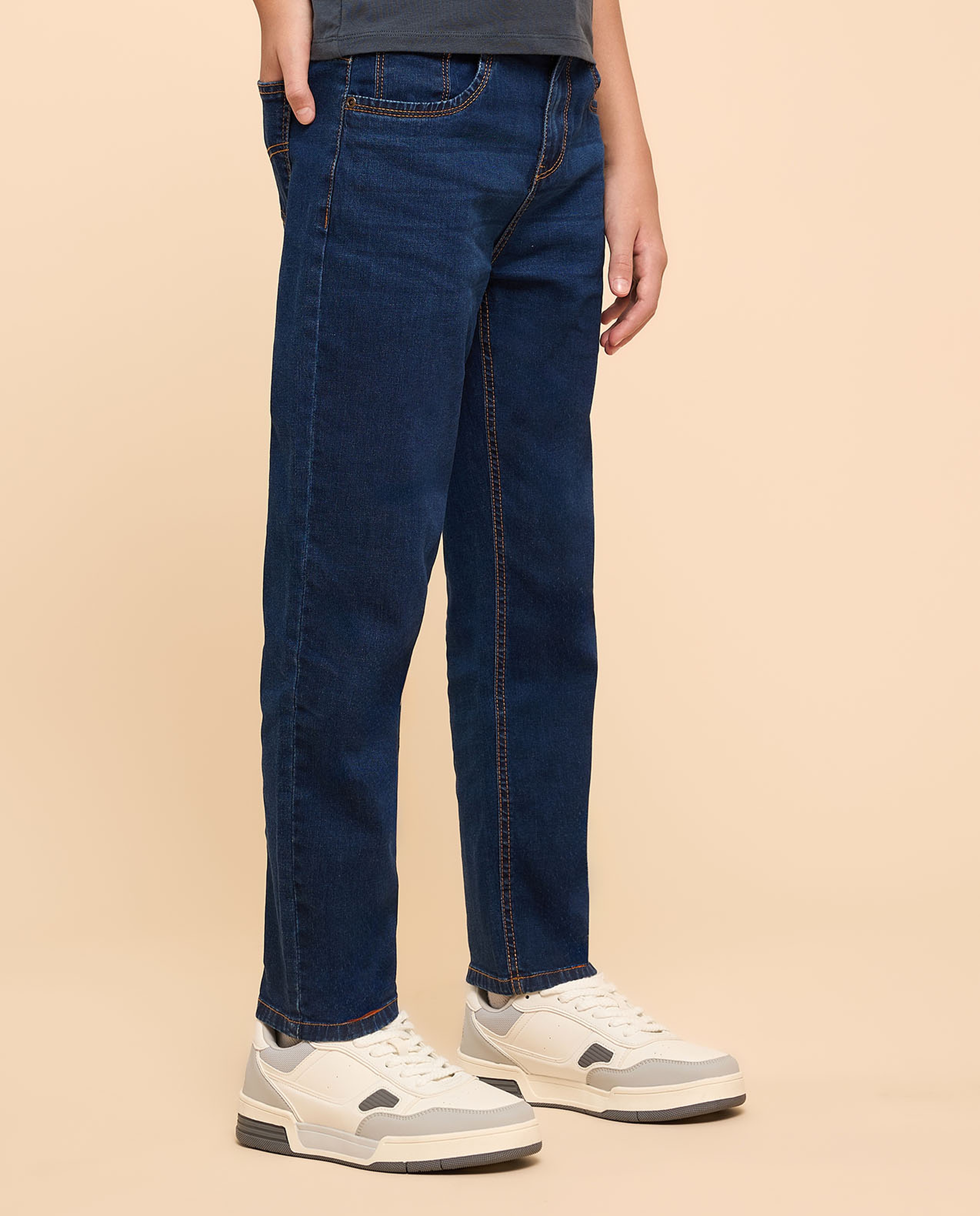 Faded Straight Fit Jeans with Button Closure