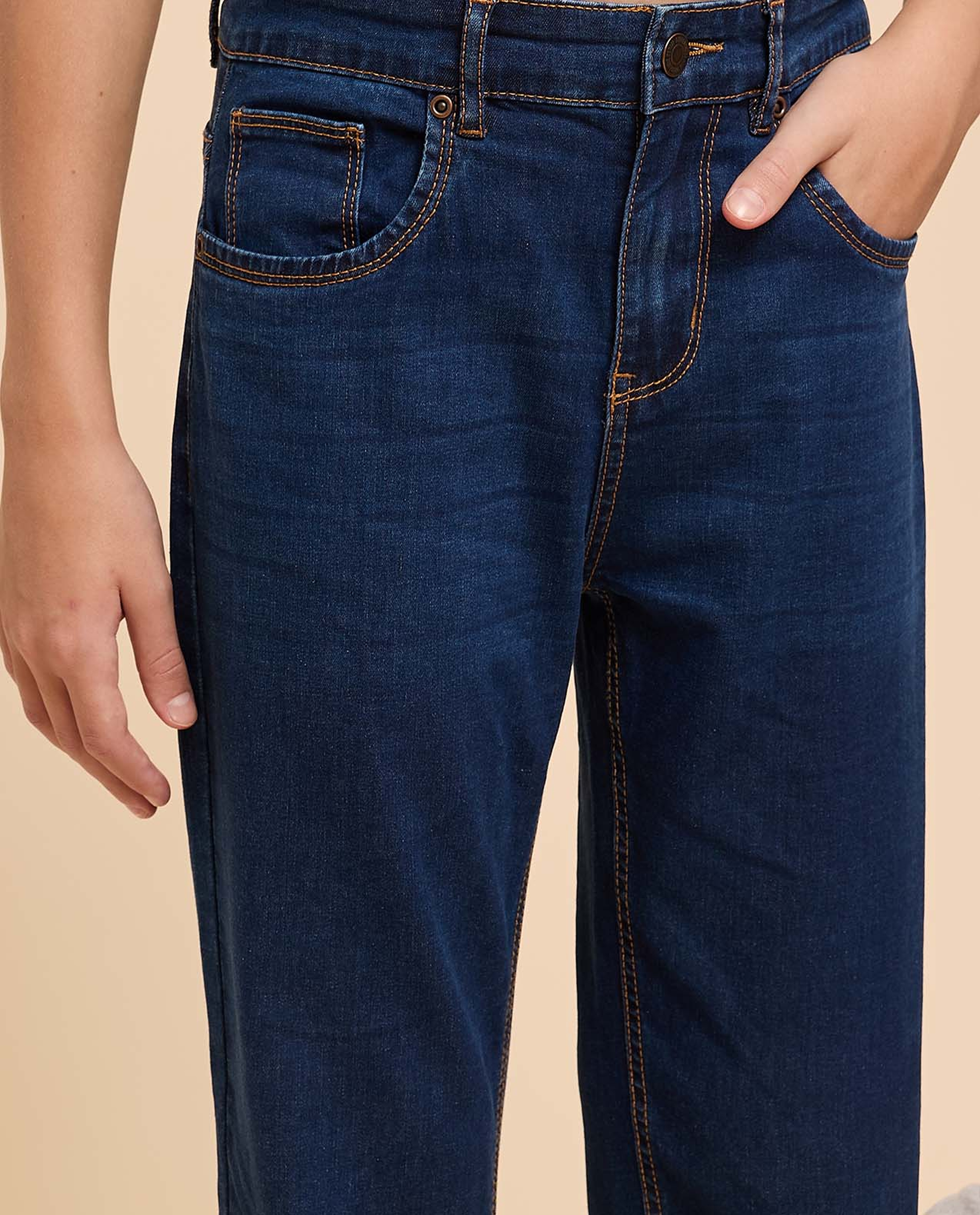Faded Straight Fit Jeans with Button Closure