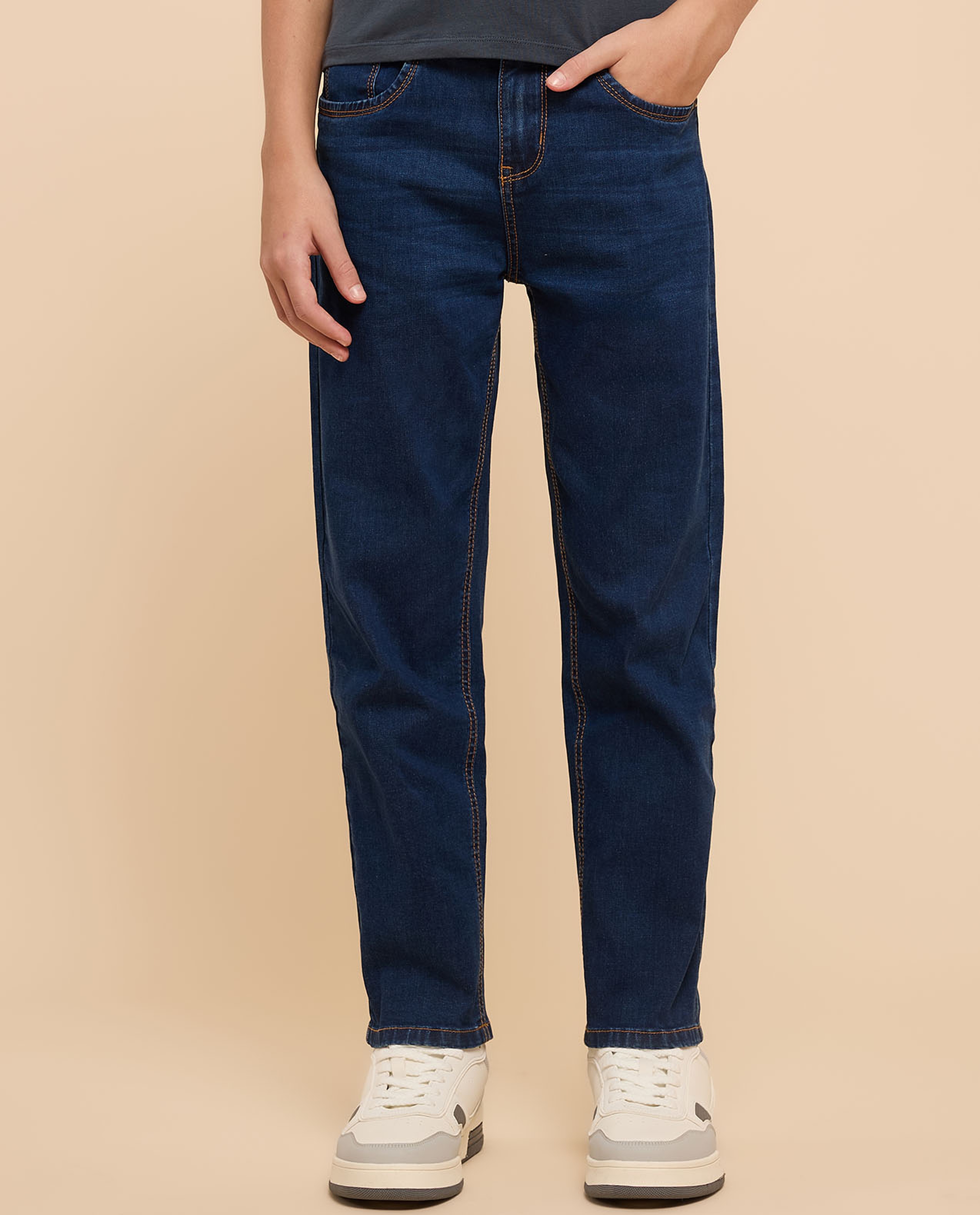 Faded Straight Fit Jeans with Button Closure
