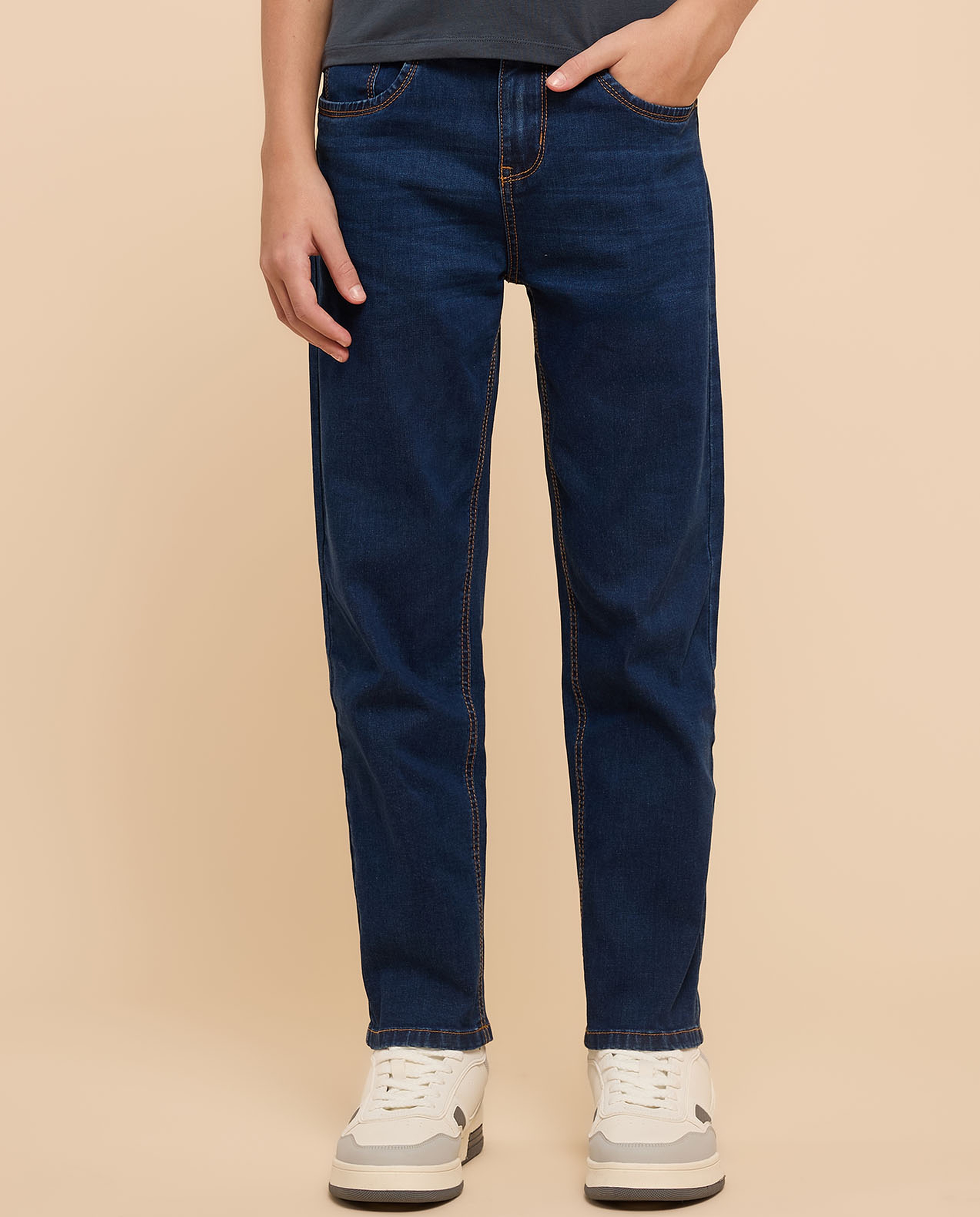 Faded Straight Fit Jeans with Button Closure