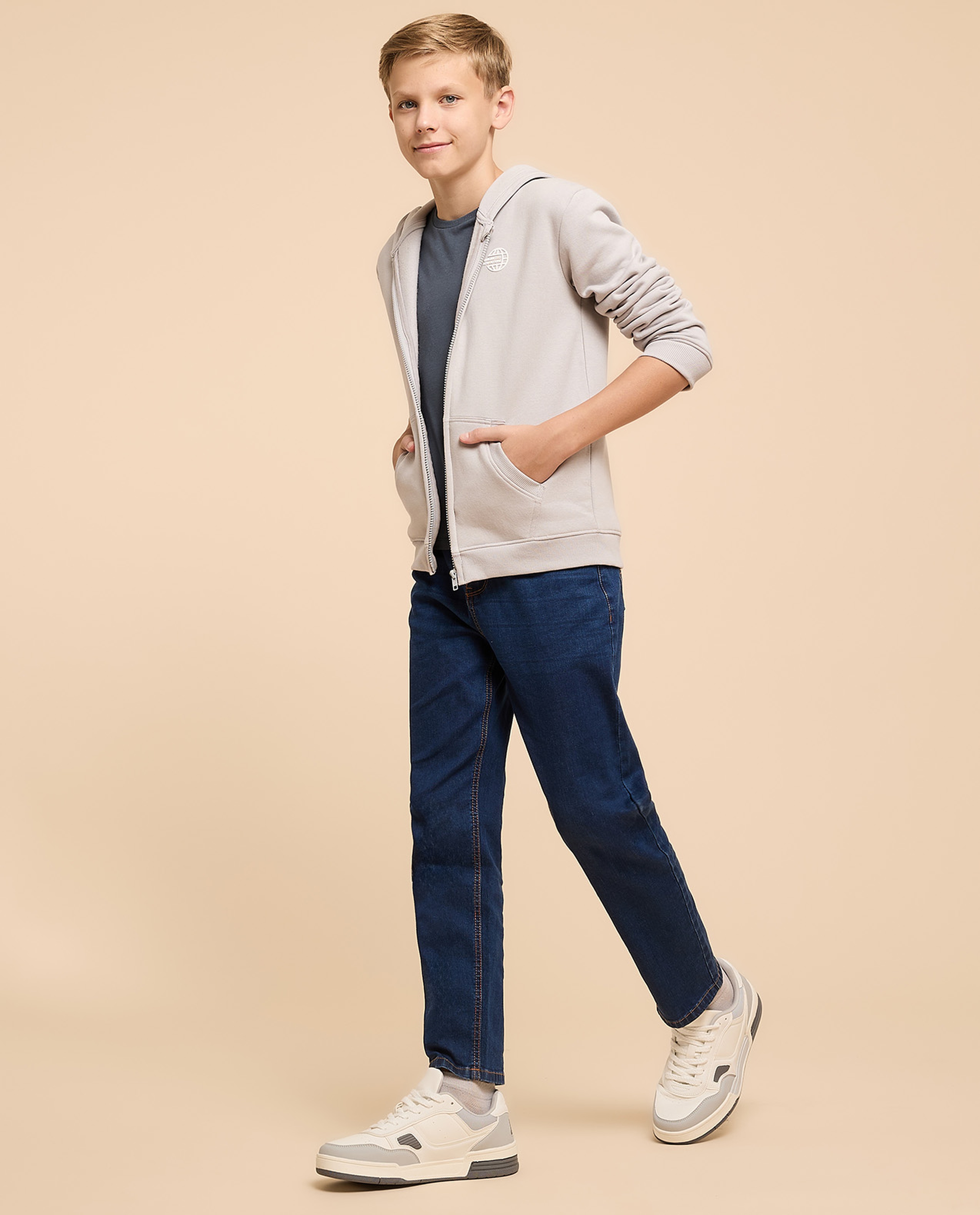 Faded Straight Fit Jeans with Button Closure