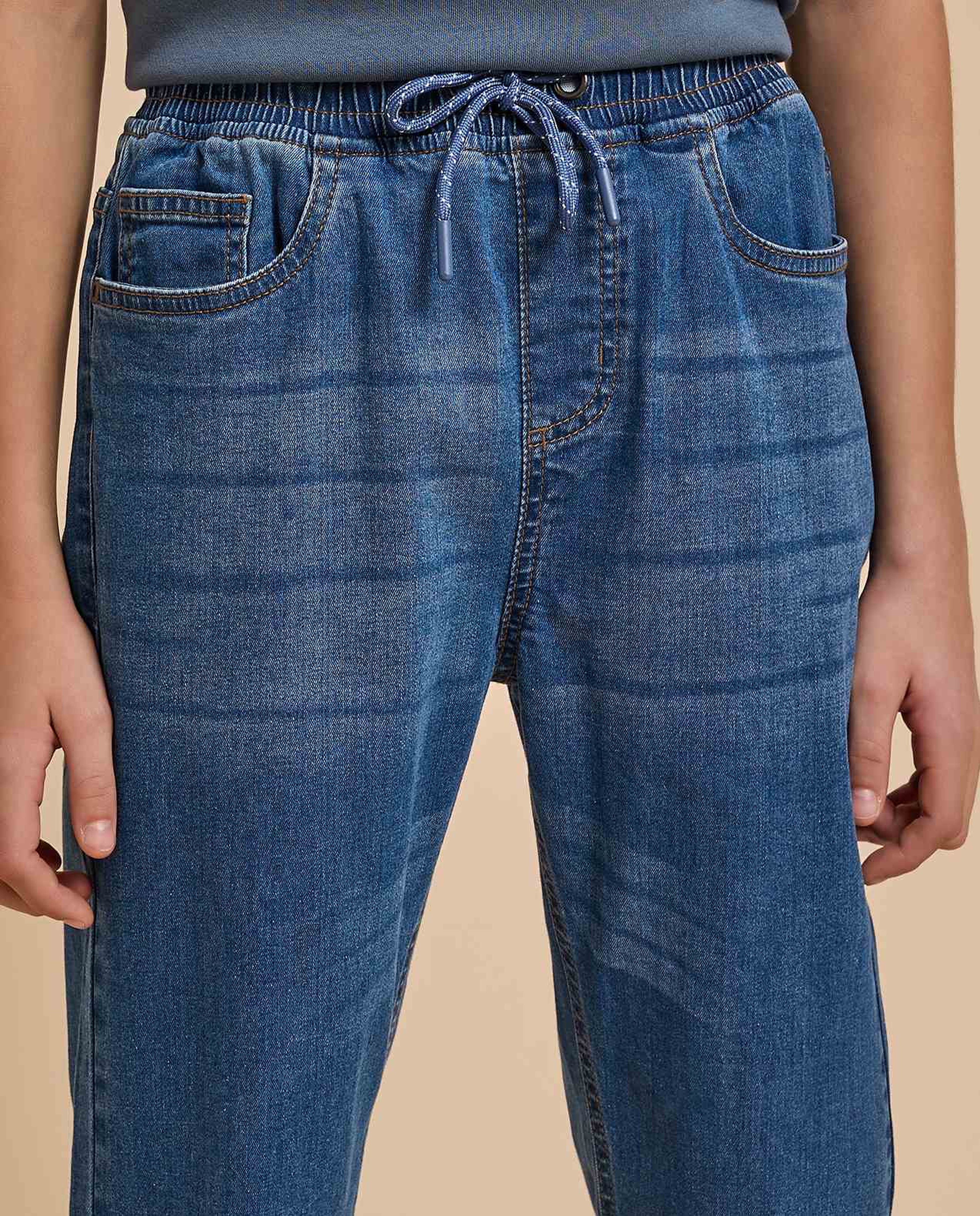 Washed Jogger Jeans with Drawstring Waist