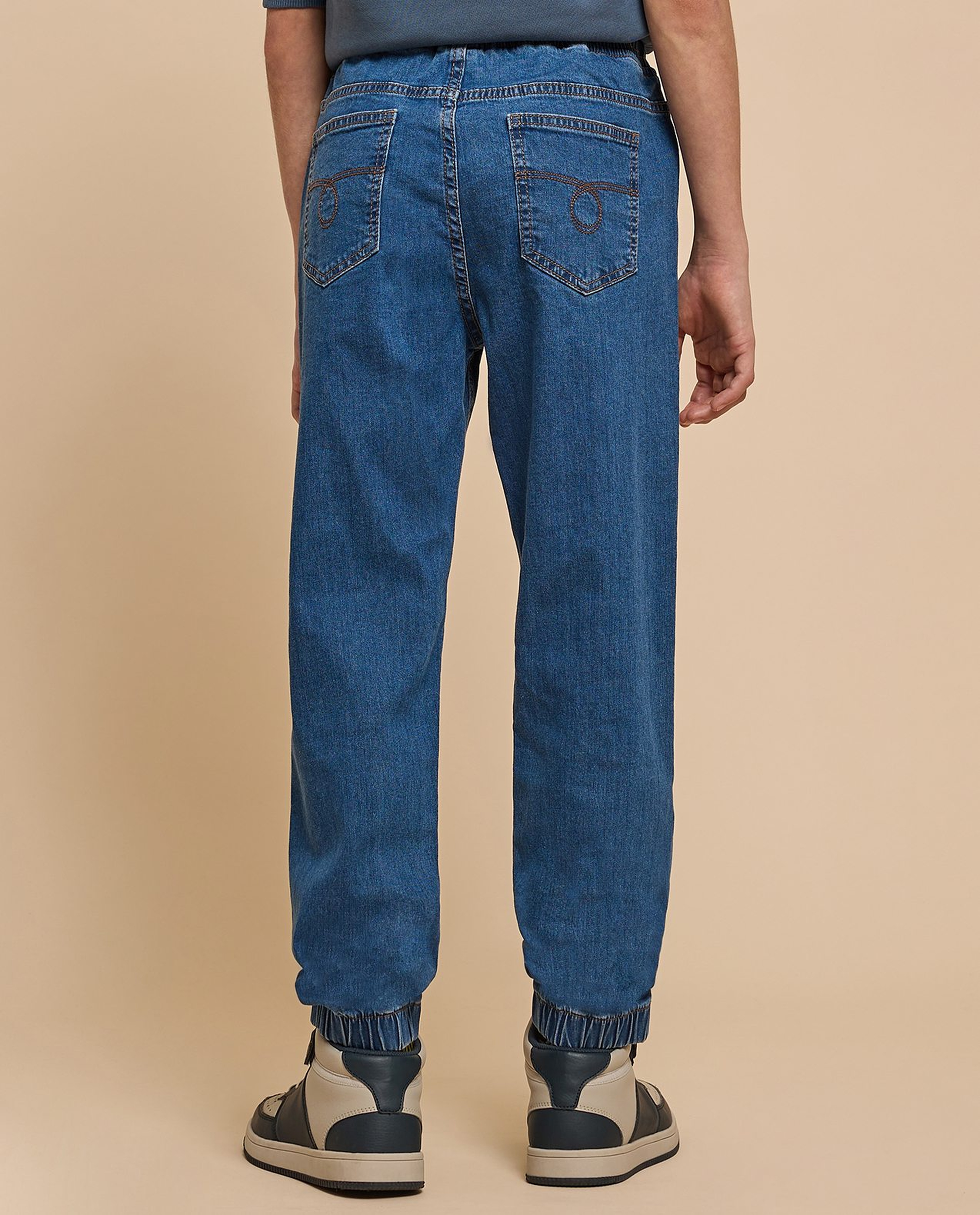 Washed Jogger Jeans with Drawstring Waist