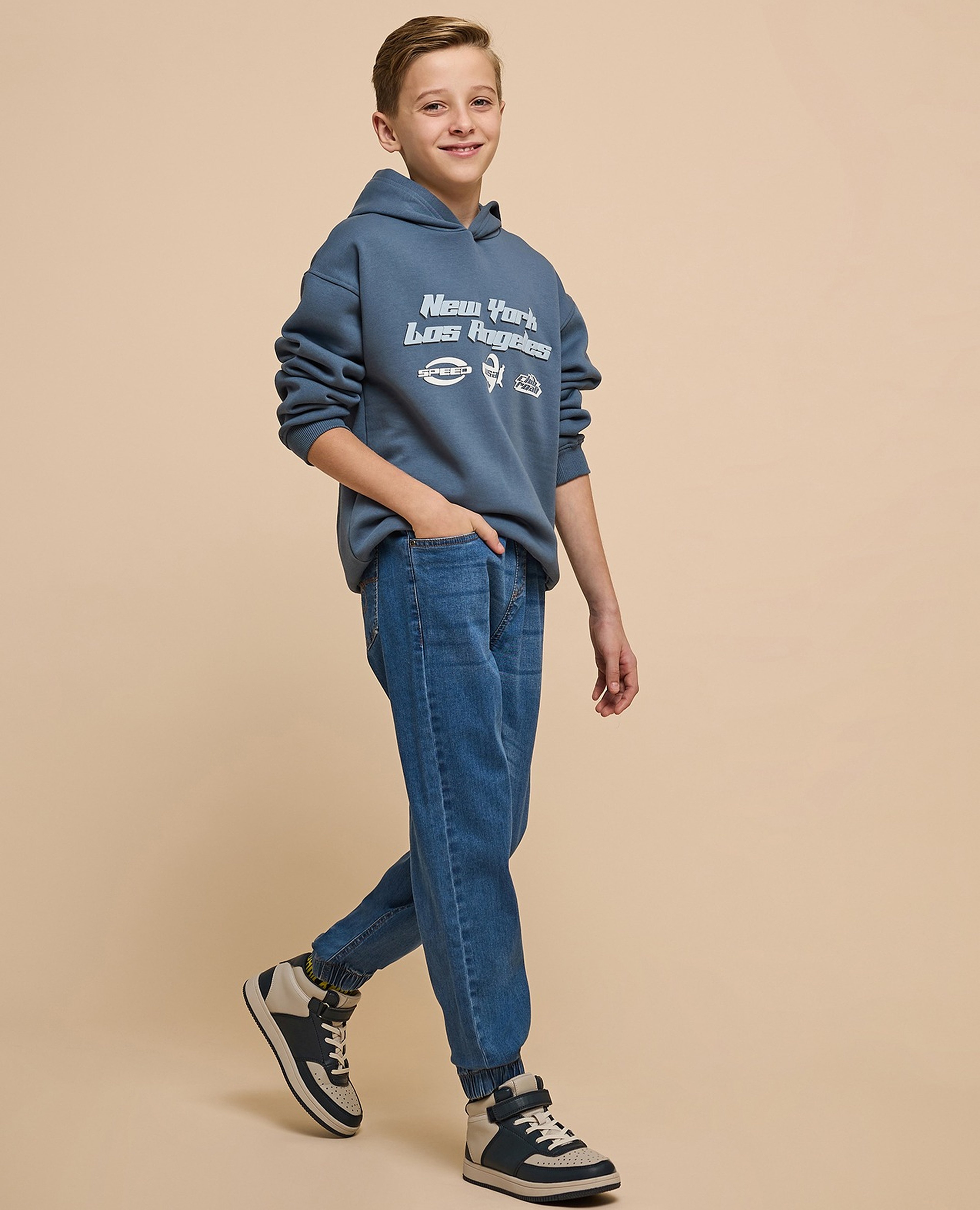 Washed Jogger Jeans with Drawstring Waist