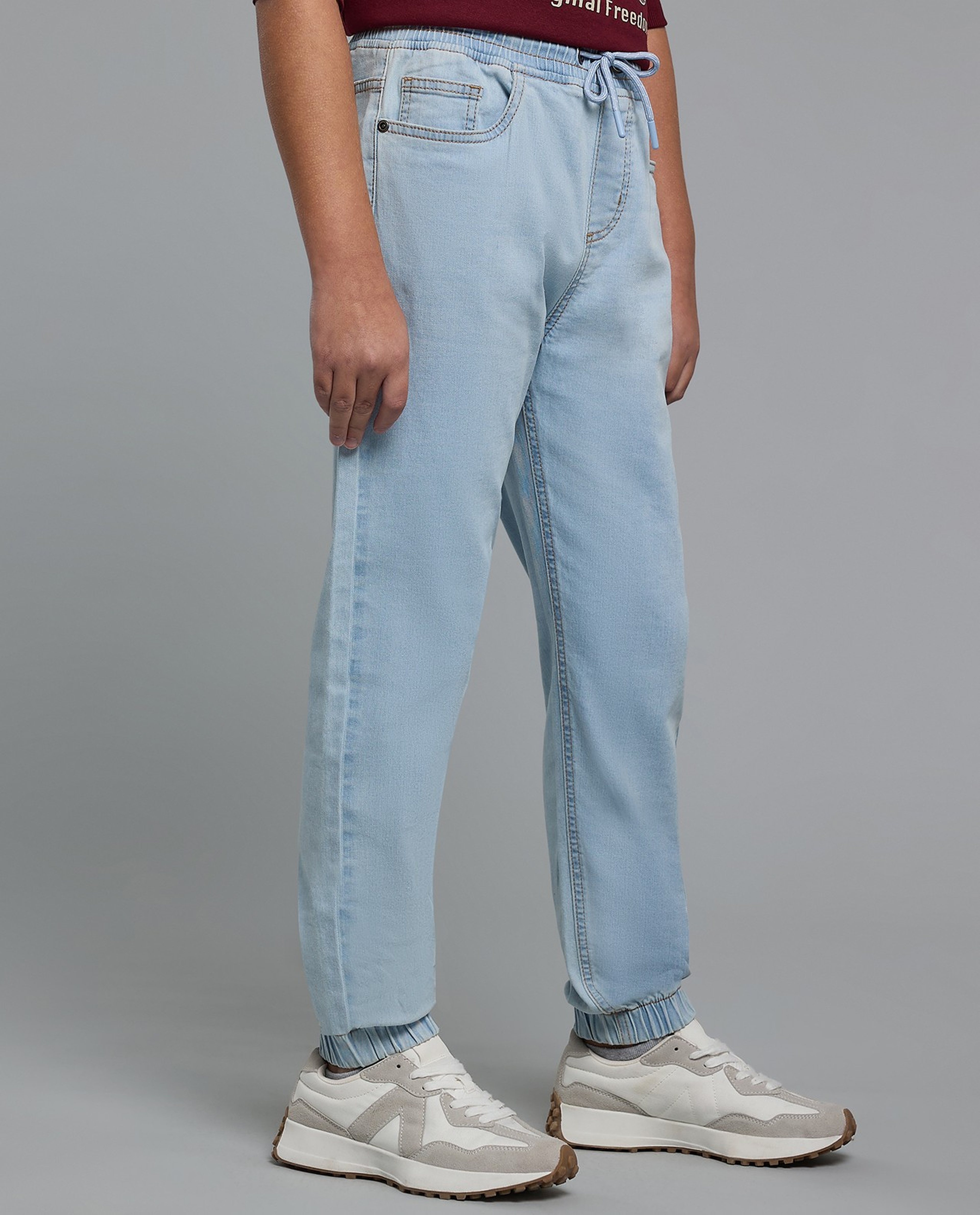 Washed Jogger Jeans with Drawstring Waist