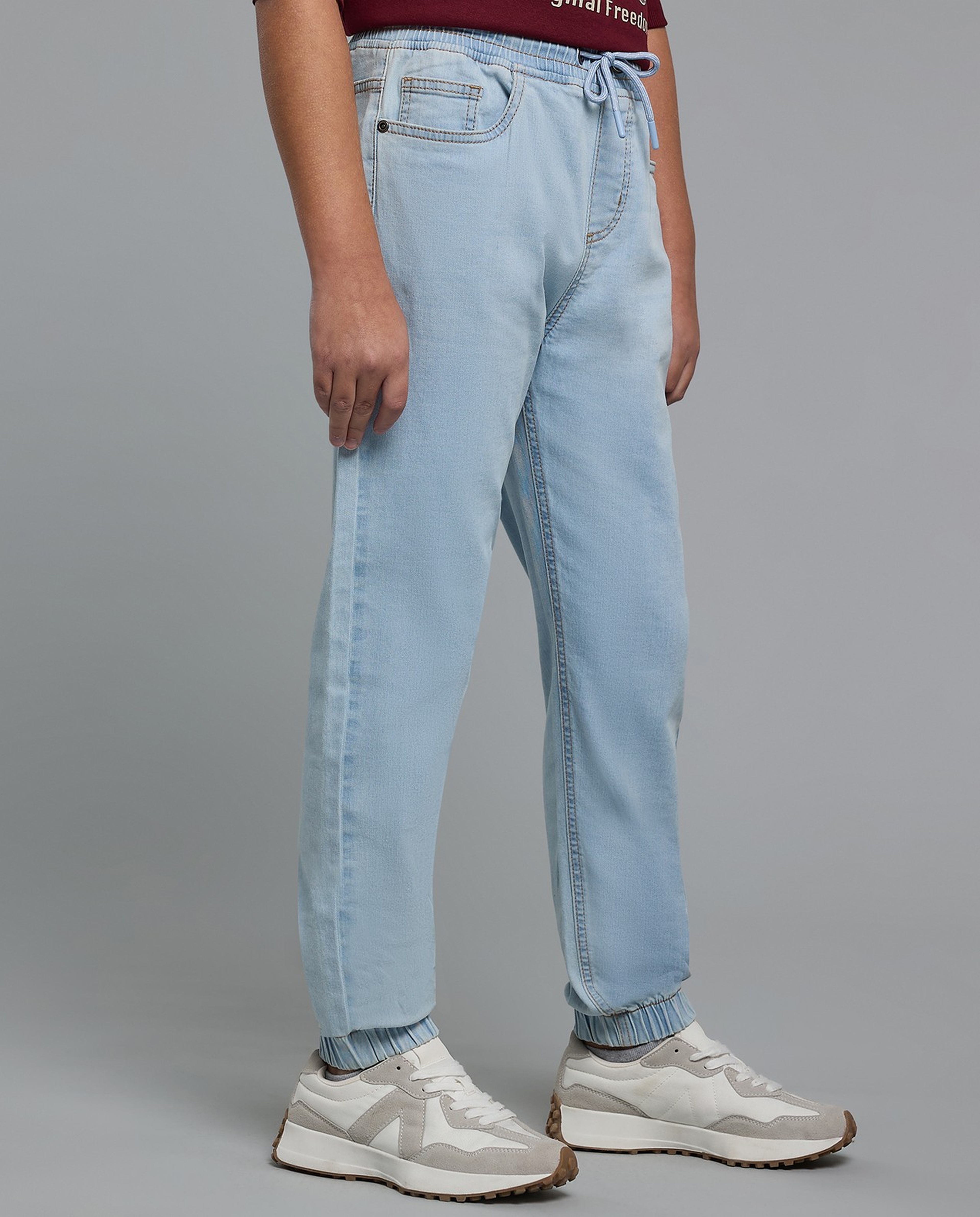 Washed Jogger Jeans with Drawstring Waist