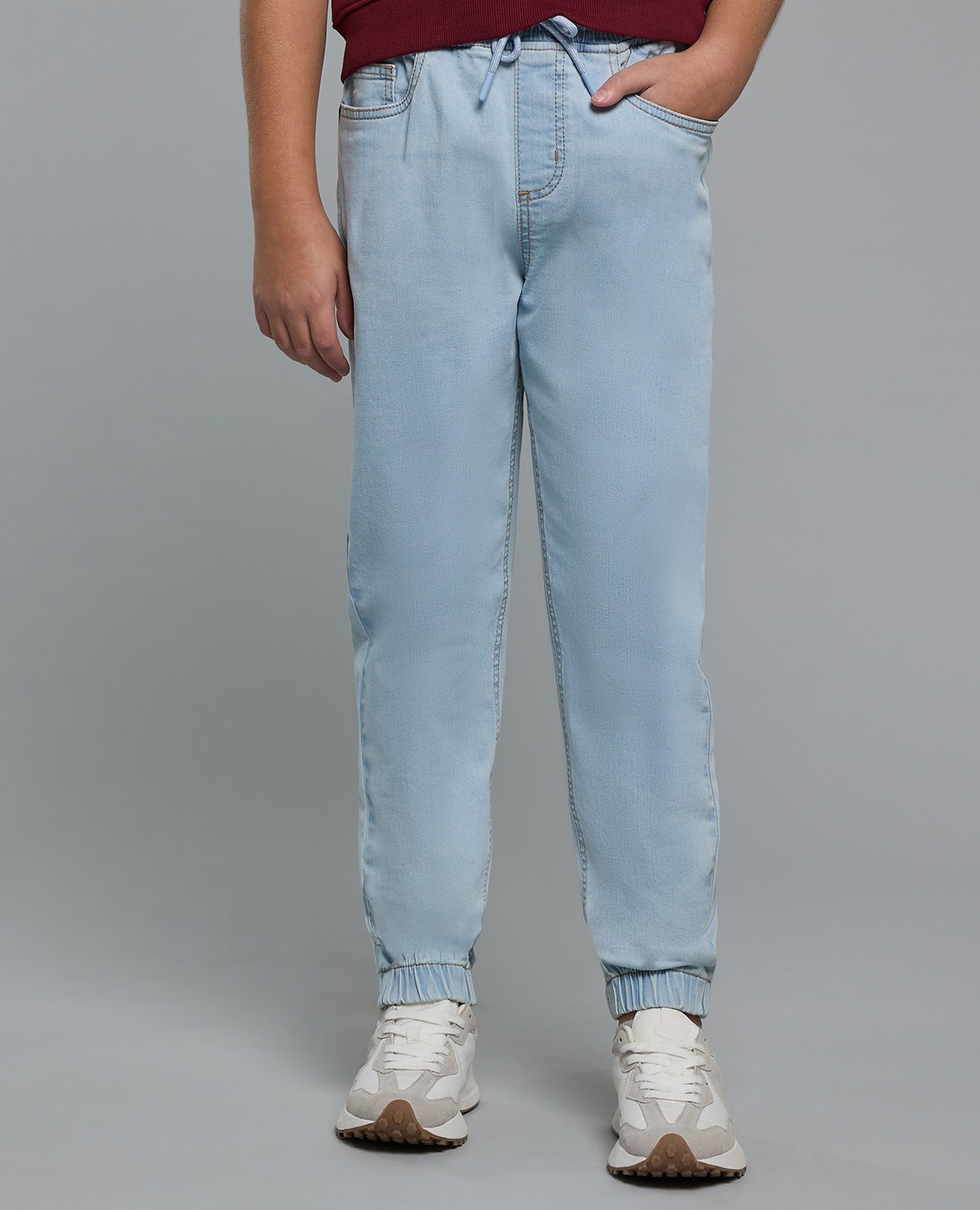 Washed Jogger Jeans with Drawstring Waist