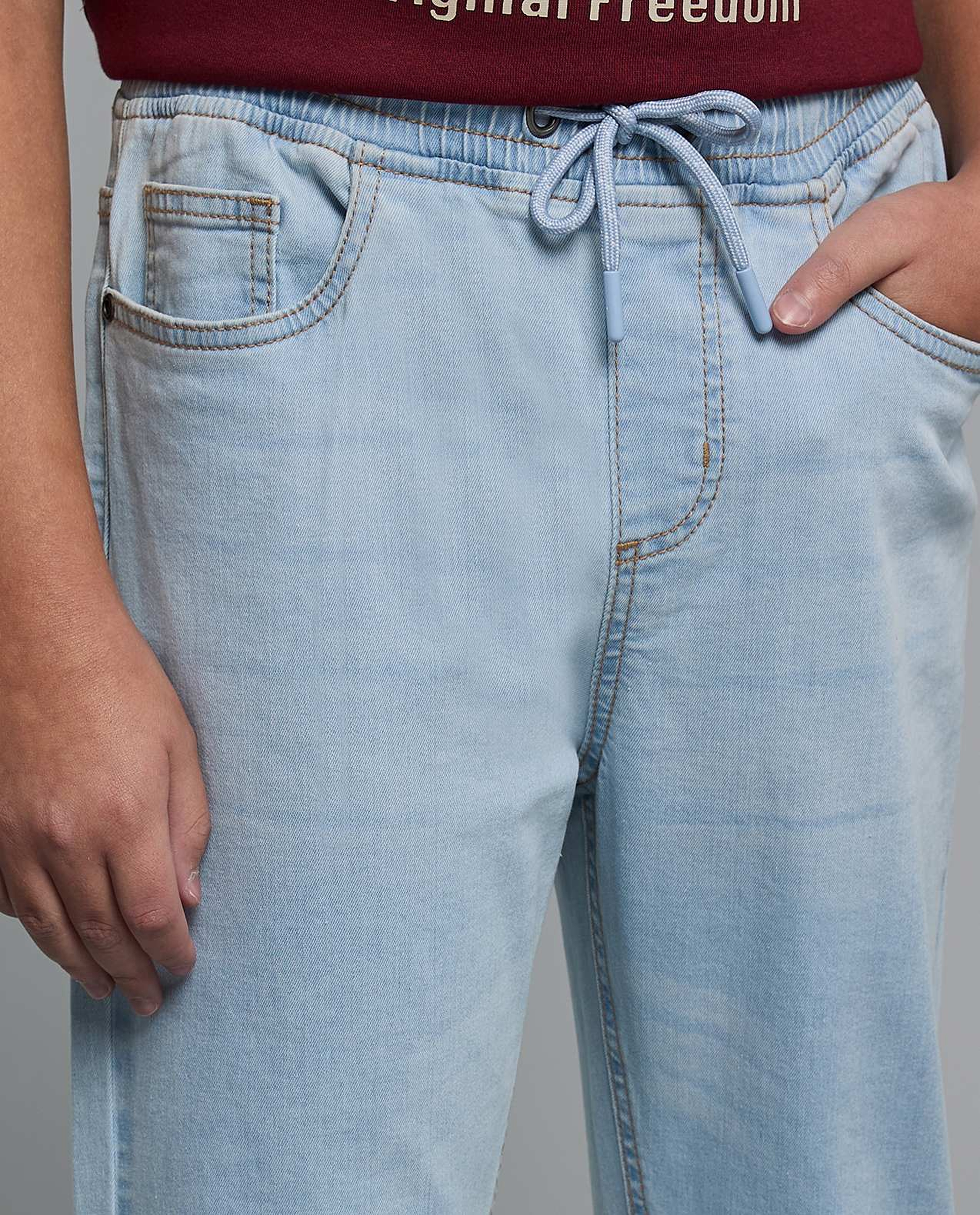 Washed Jogger Jeans with Drawstring Waist