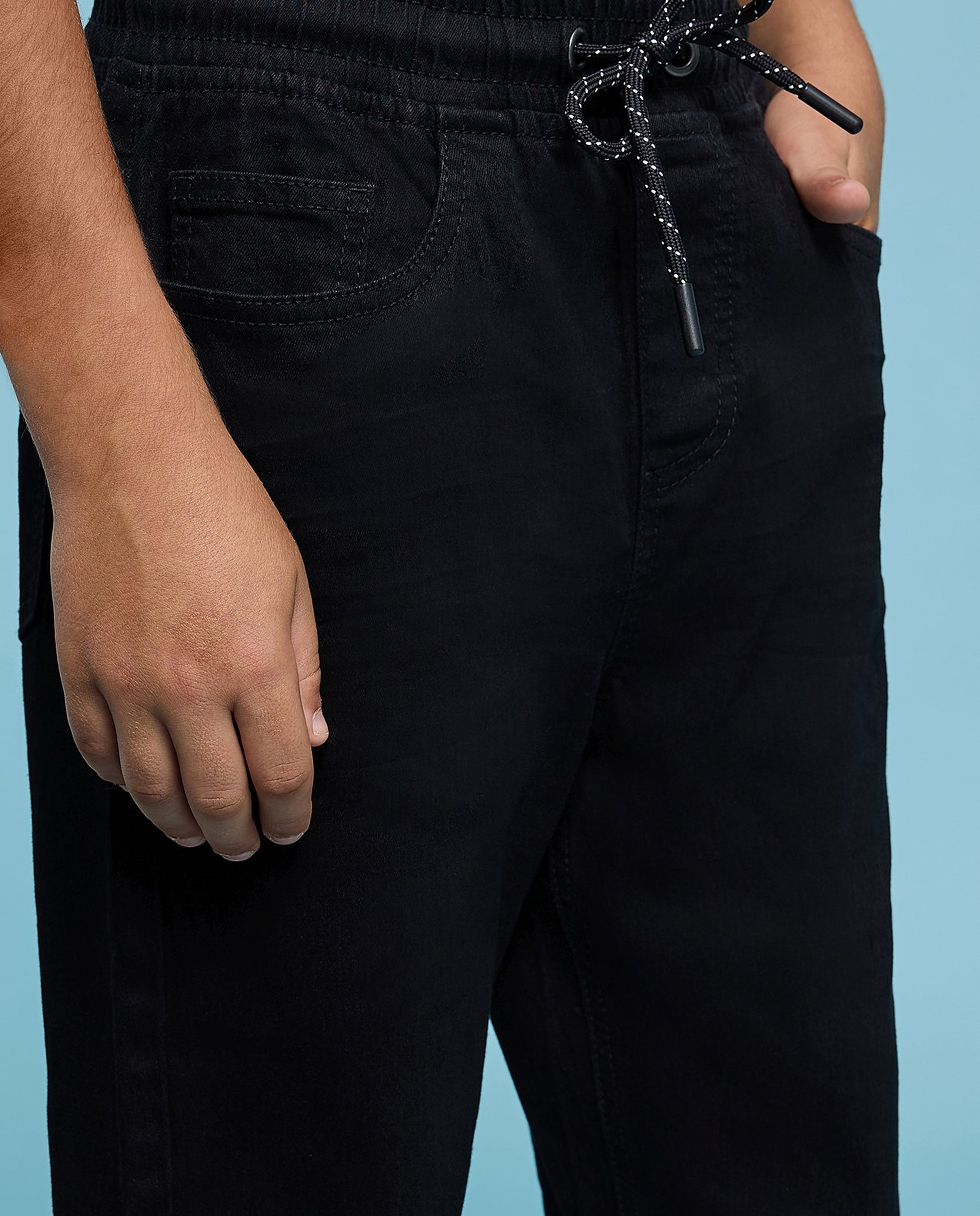 Solid Jogger Jeans with Drawstring Waist