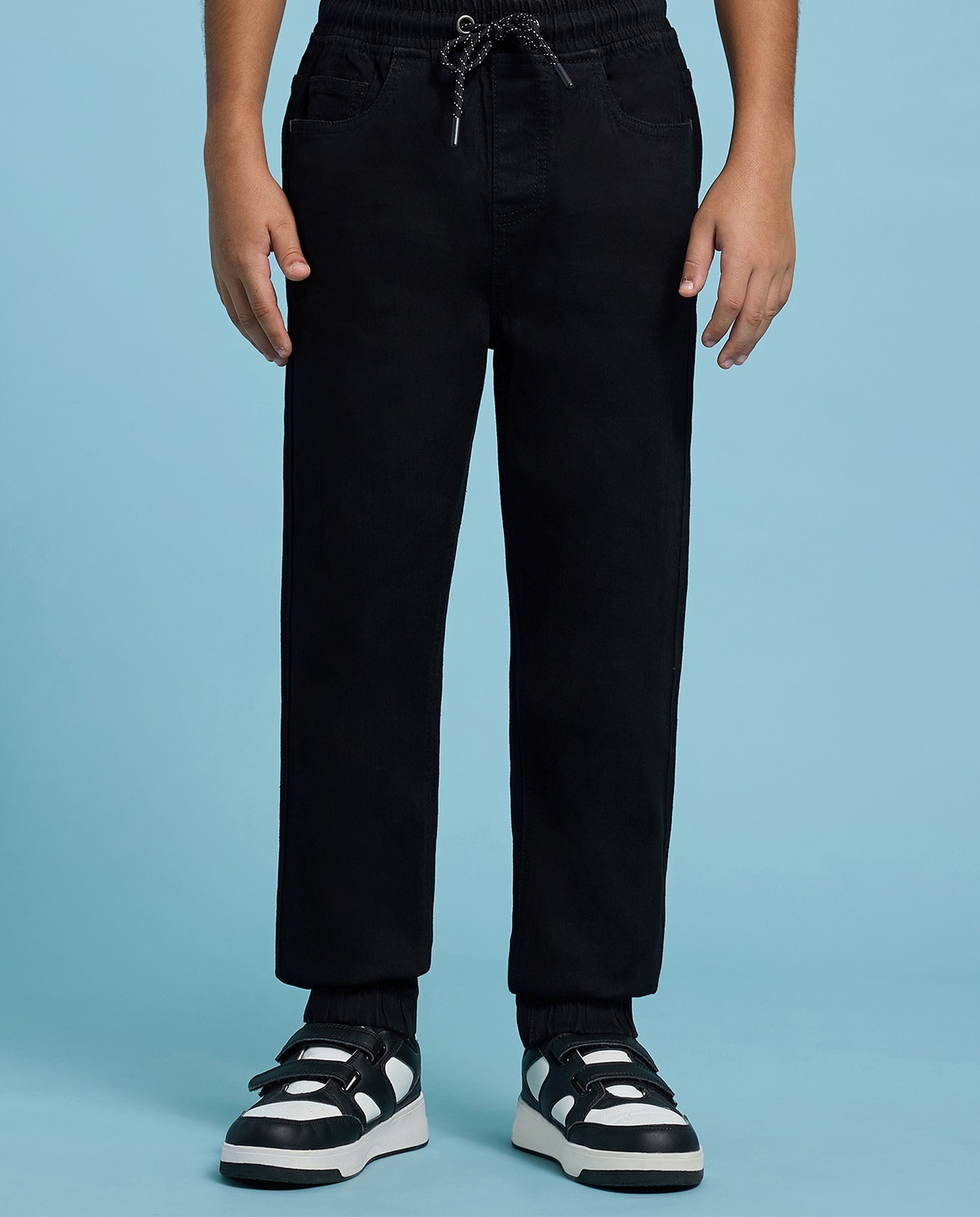 Solid Jogger Jeans with Drawstring Waist