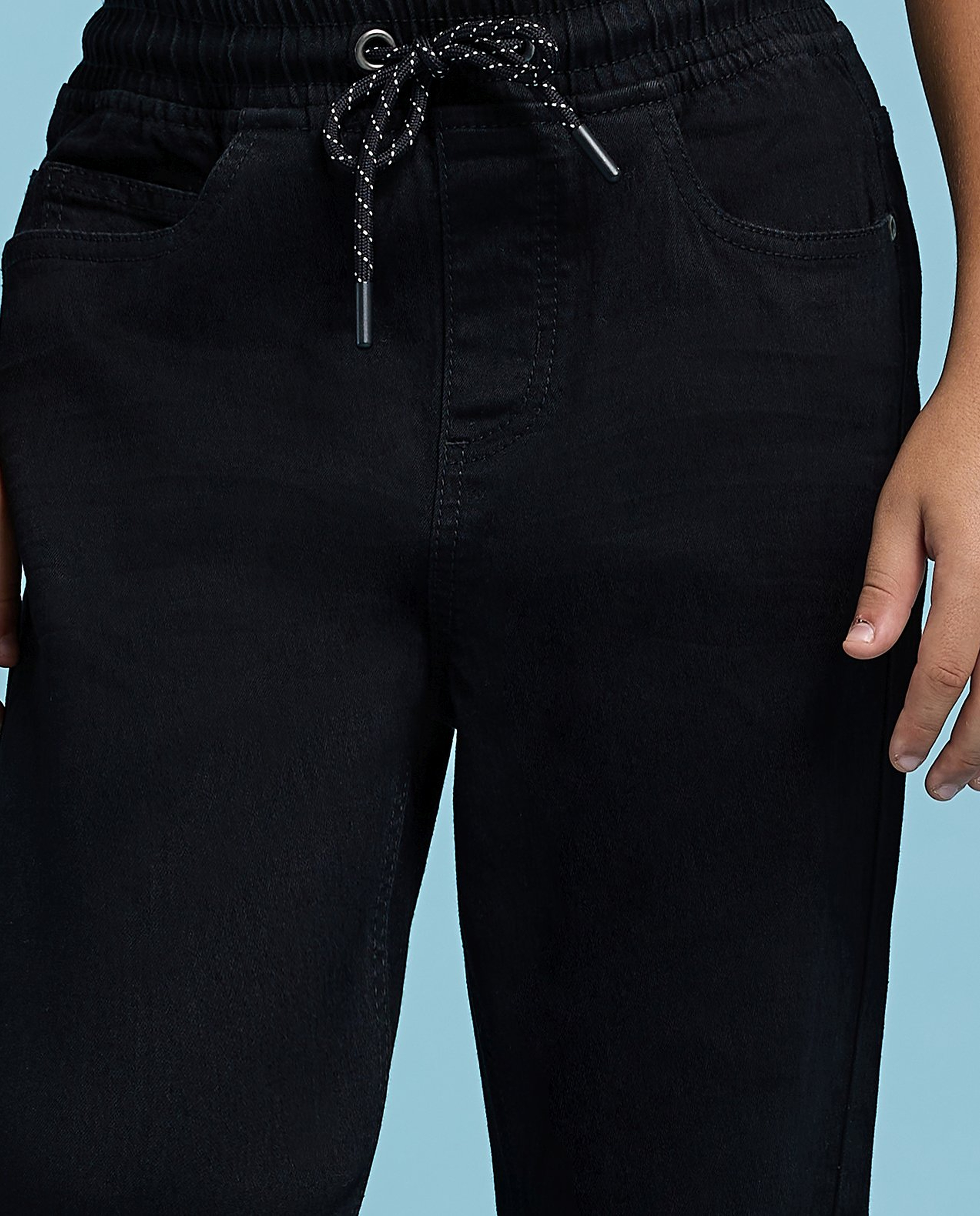 Solid Jogger Jeans with Drawstring Waist