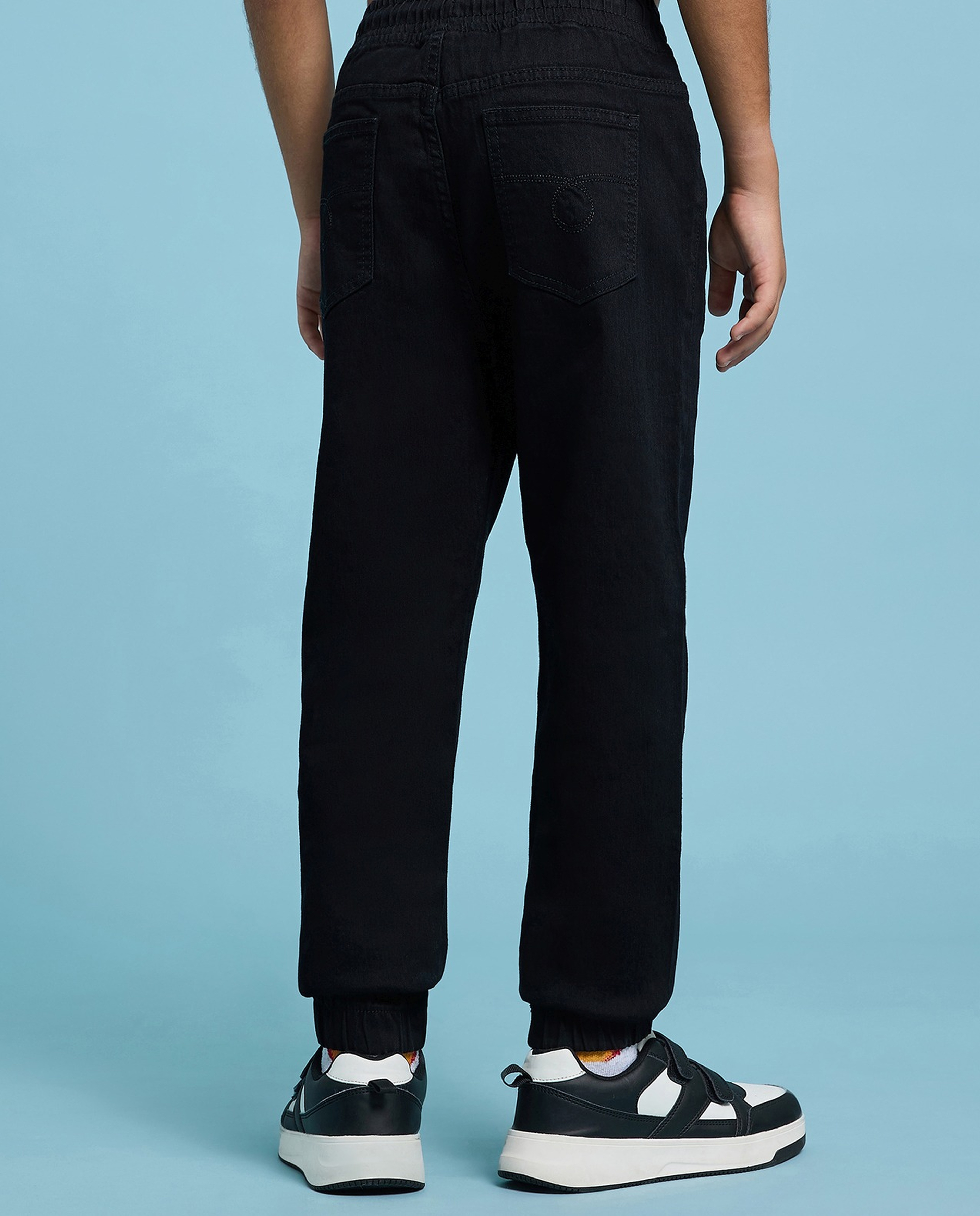 Solid Jogger Jeans with Drawstring Waist