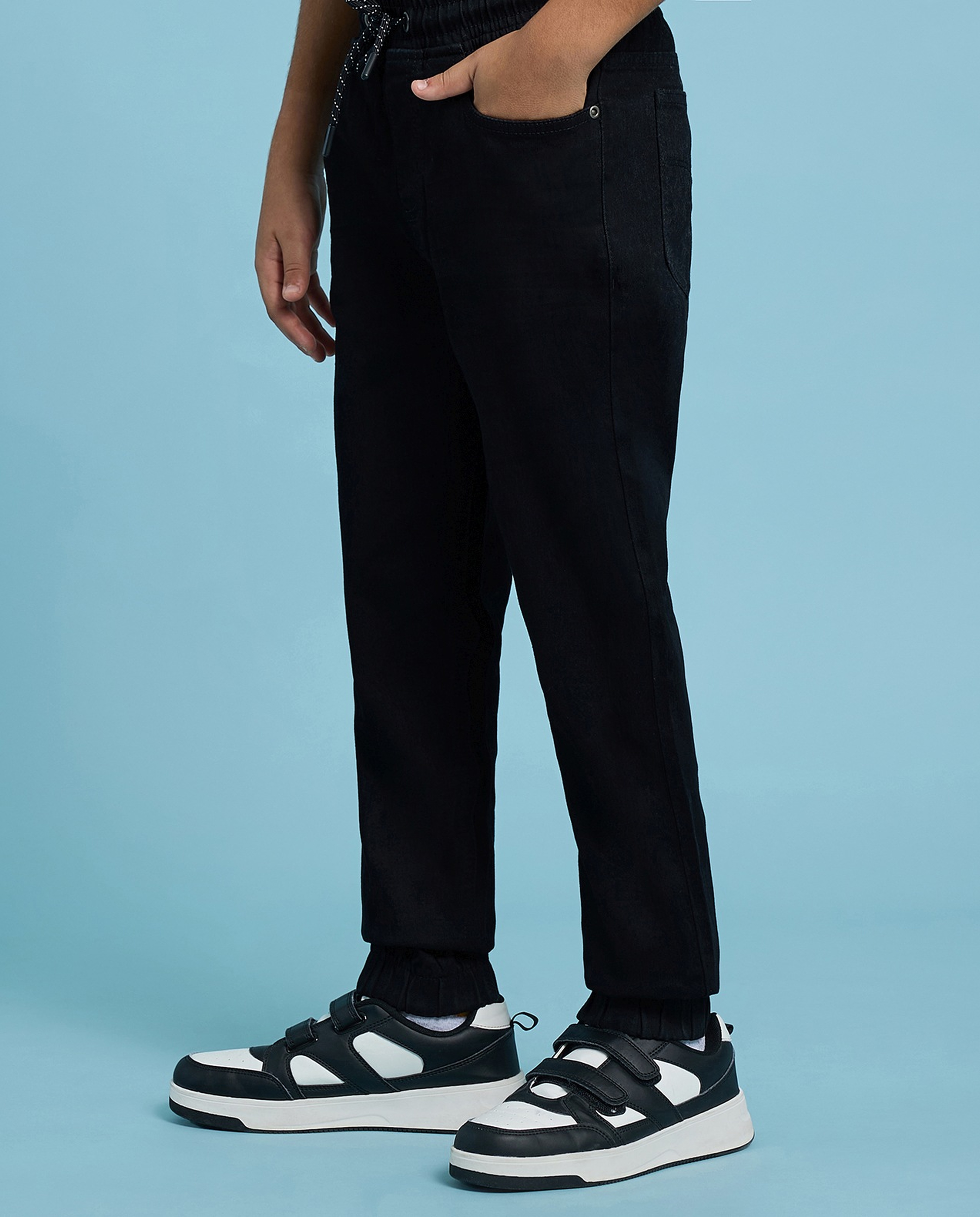 Solid Jogger Jeans with Drawstring Waist