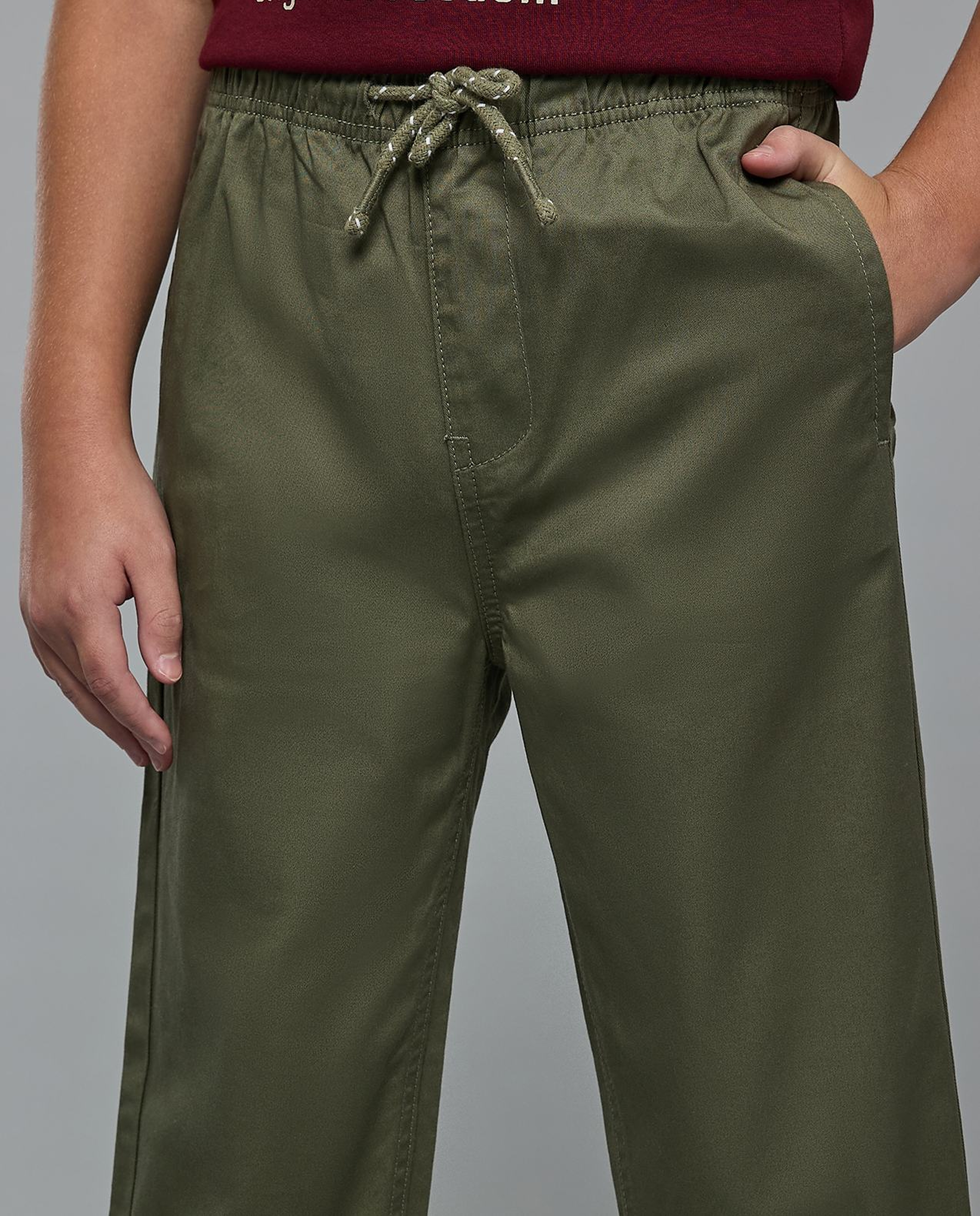 Solid Woven Pants with Drawstring Waist