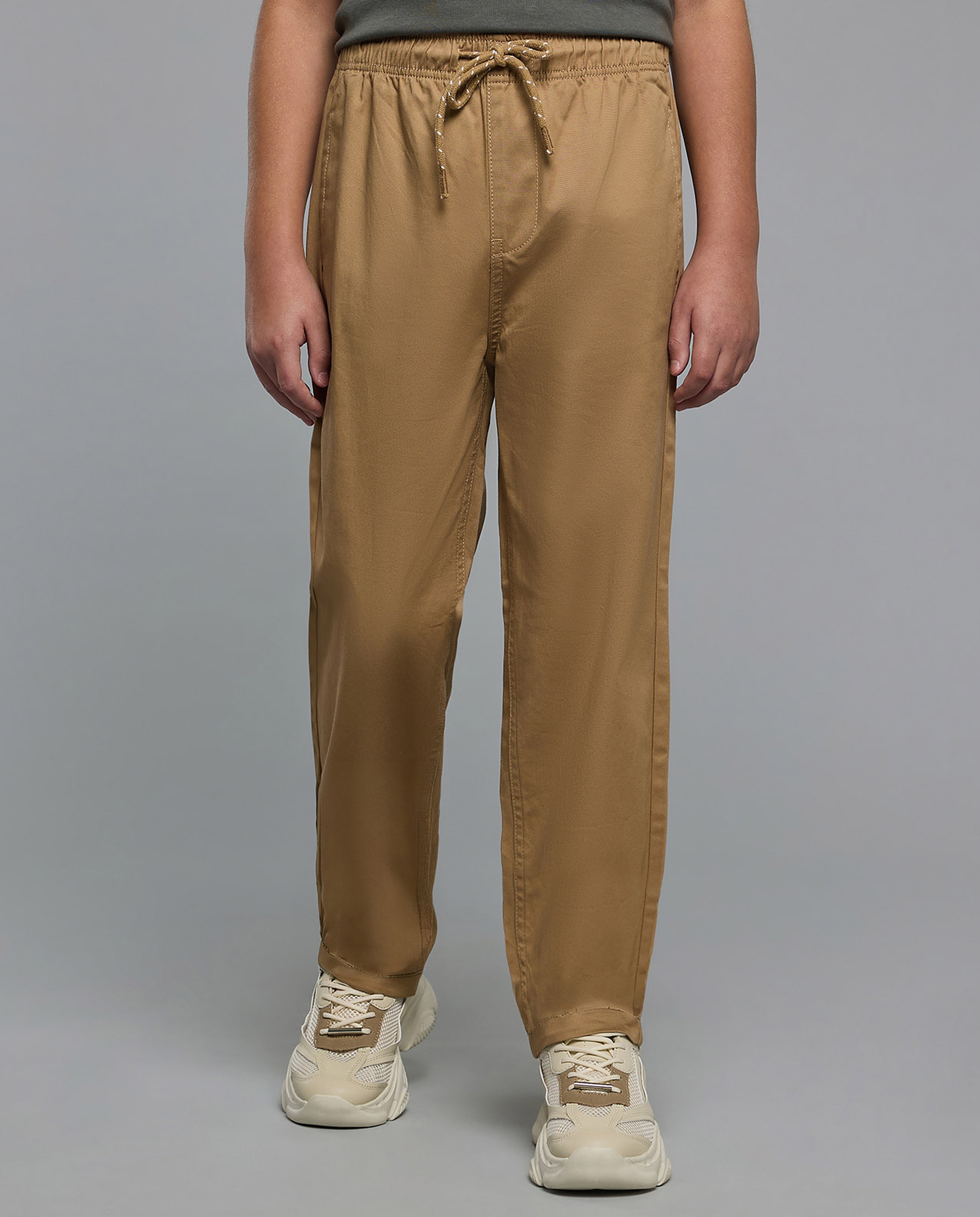 Solid Woven Pants with Drawstring Waist