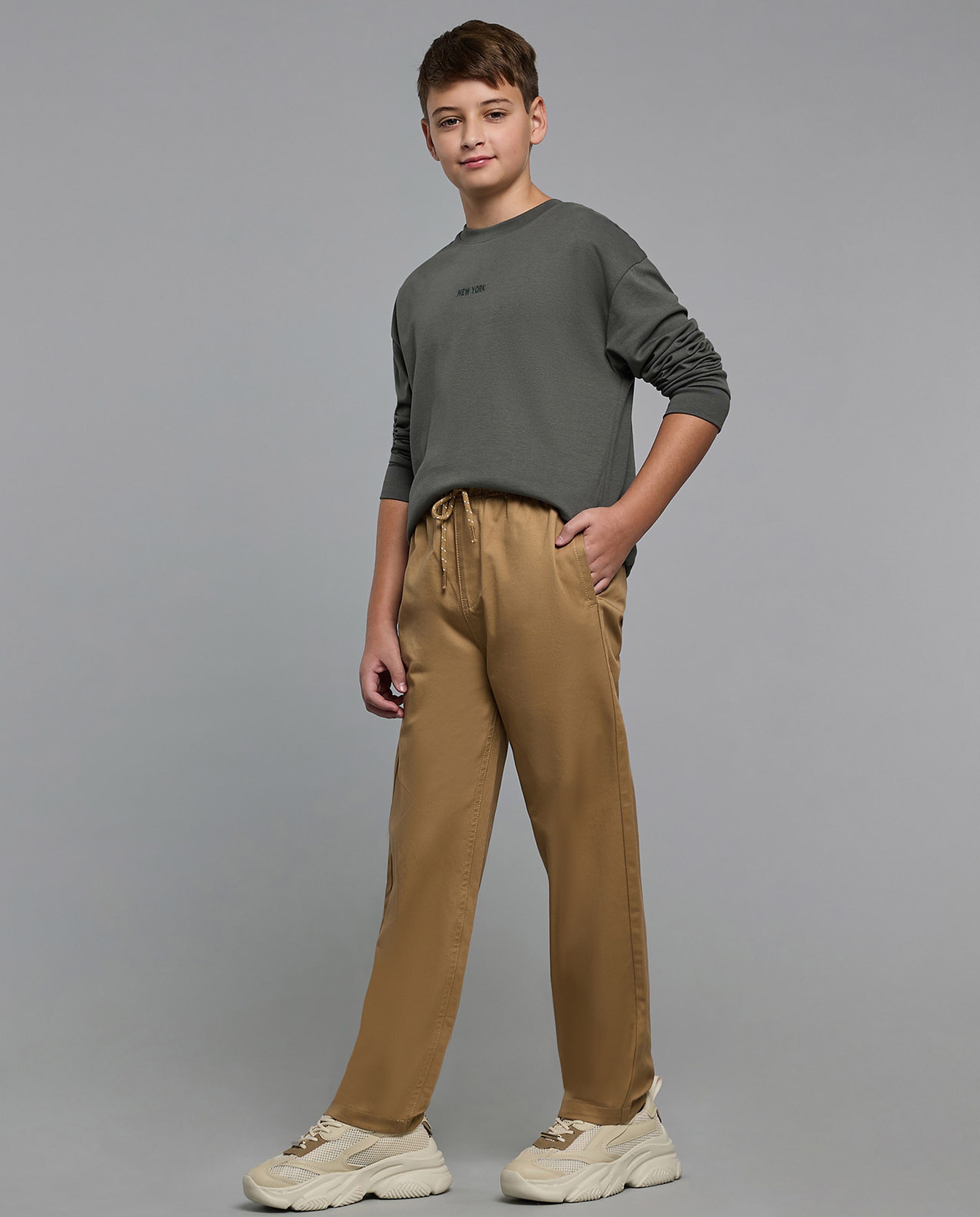 Solid Woven Pants with Drawstring Waist