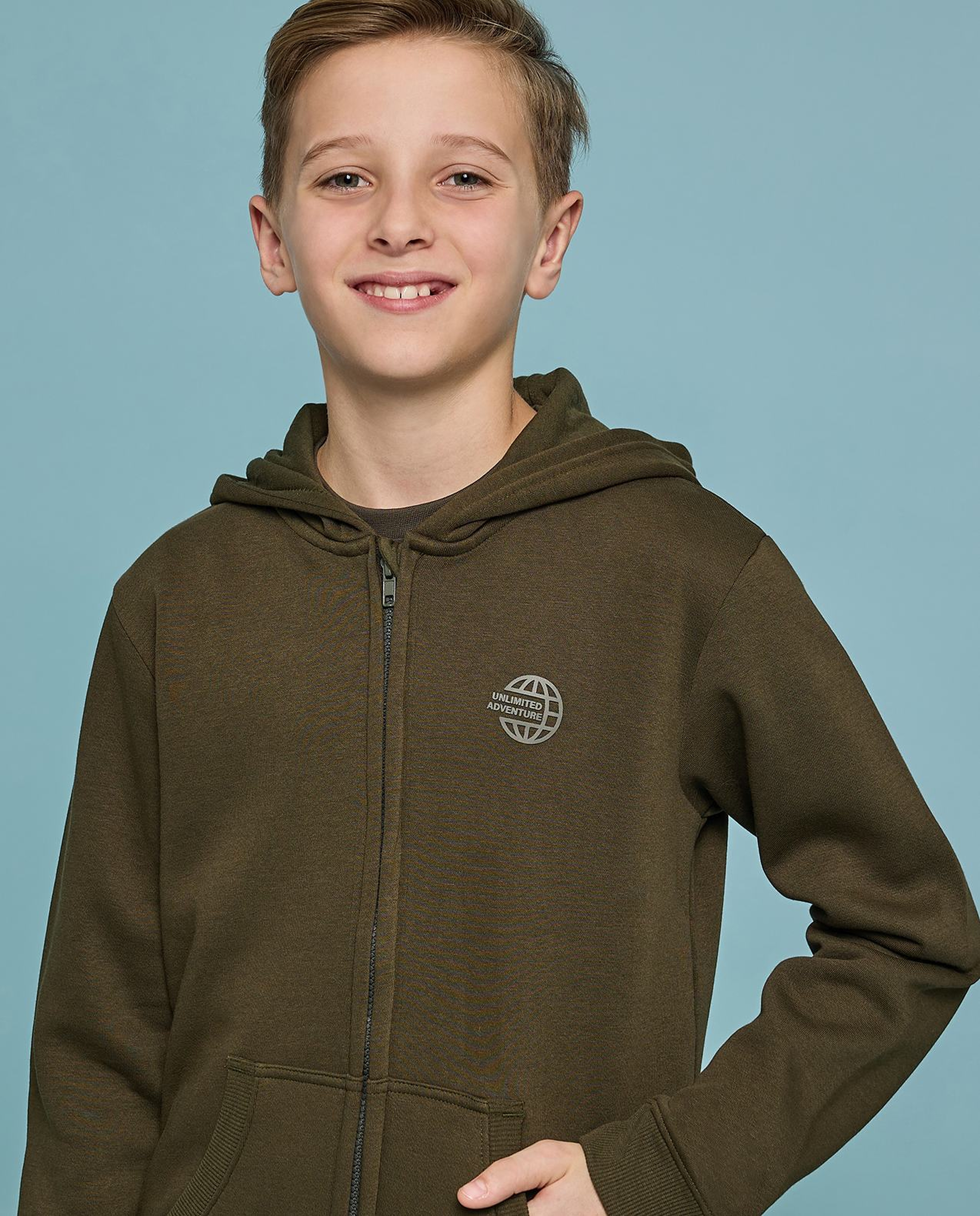 Printed Hooded Jacket with Zipper Closure