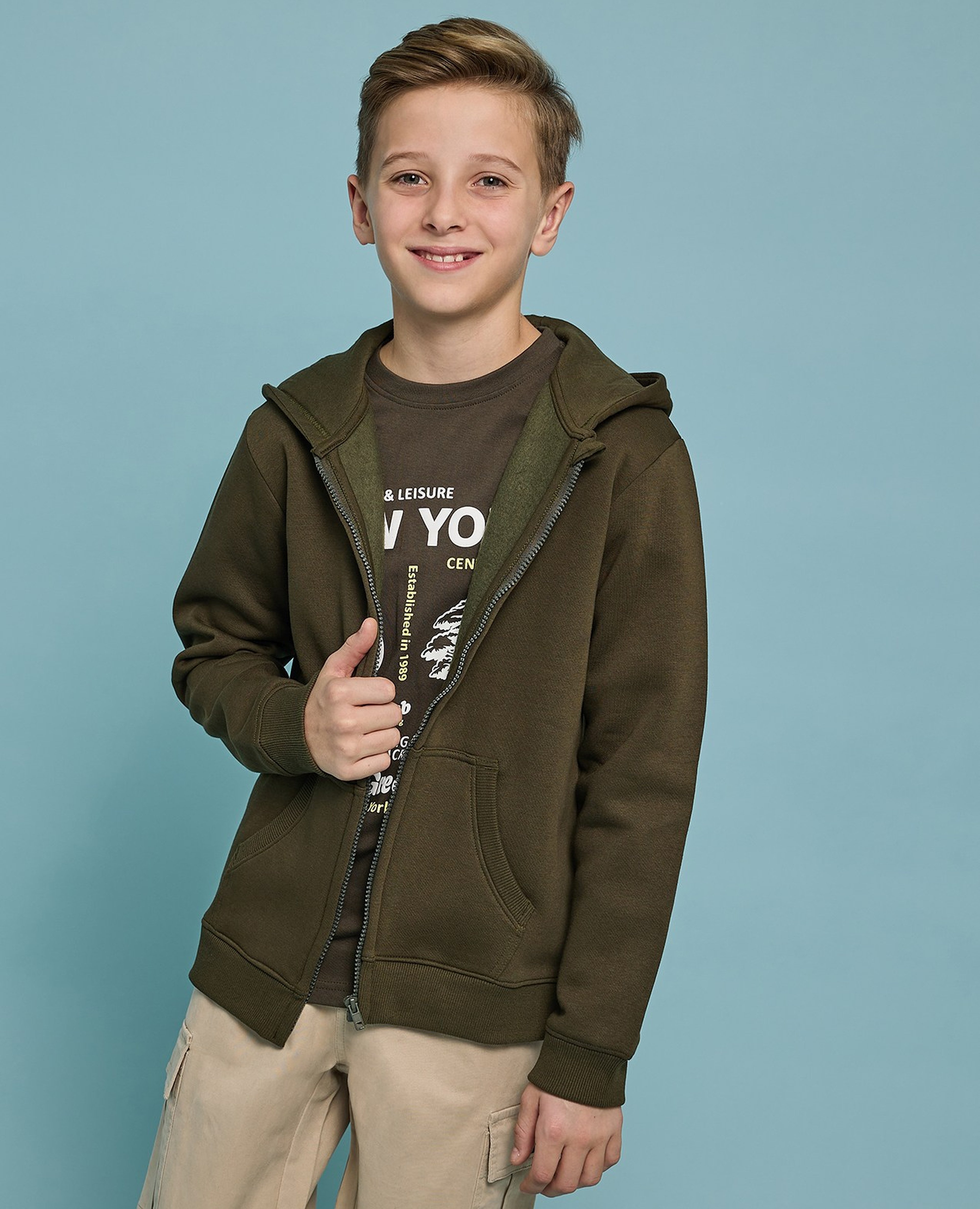 Printed Hooded Jacket with Zipper Closure