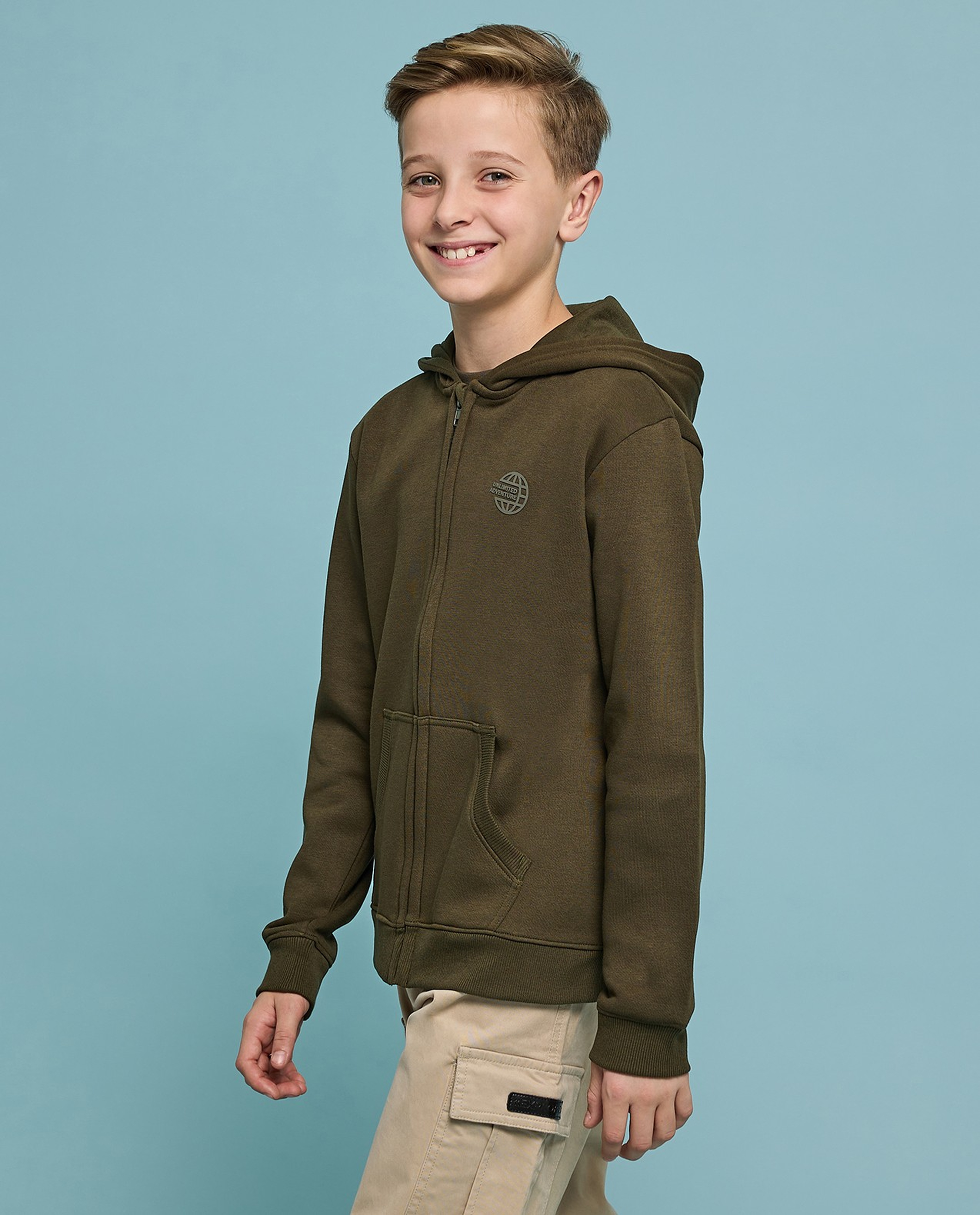 Printed Hooded Jacket with Zipper Closure