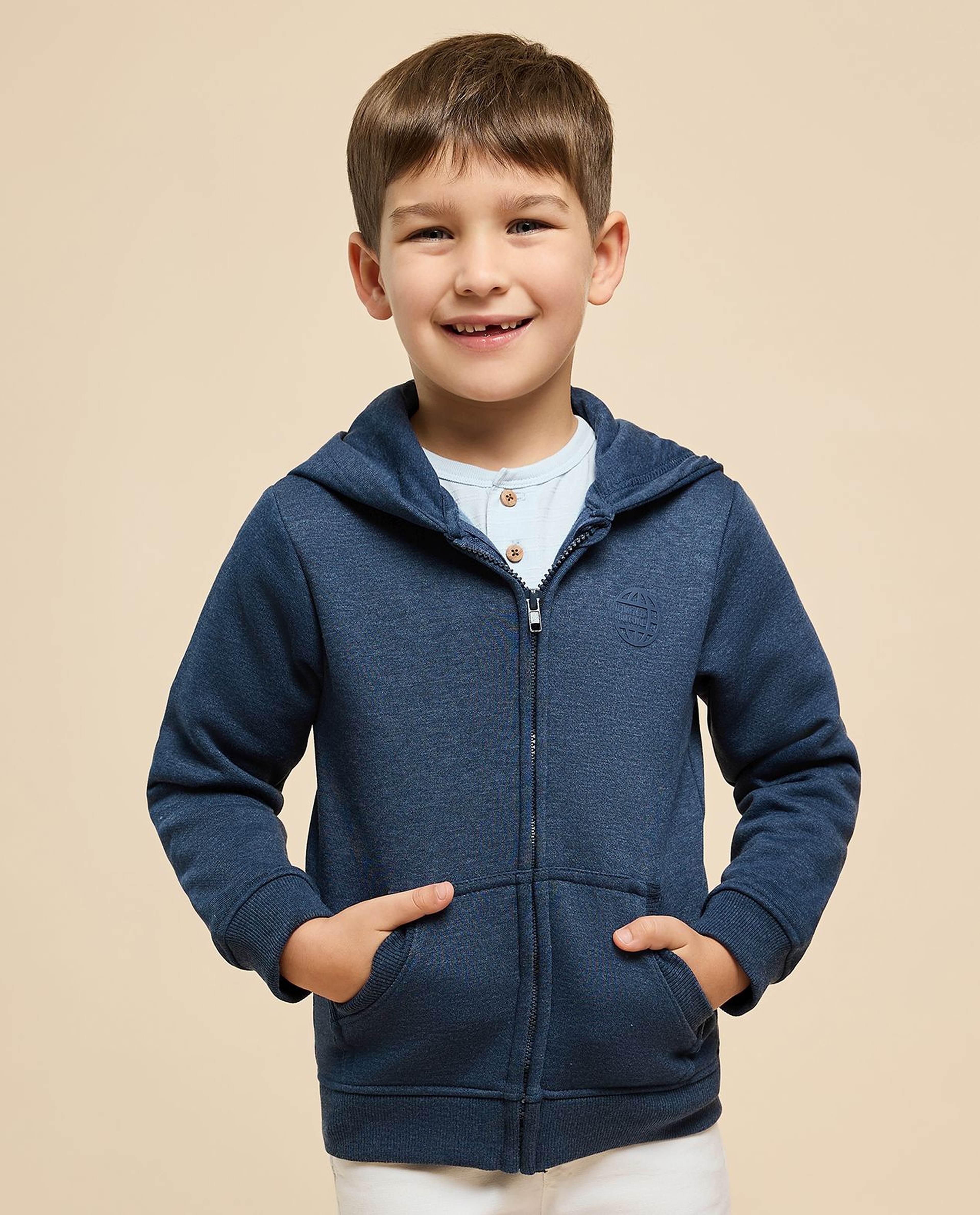 Printed Hooded Jacket with Zipper Closure