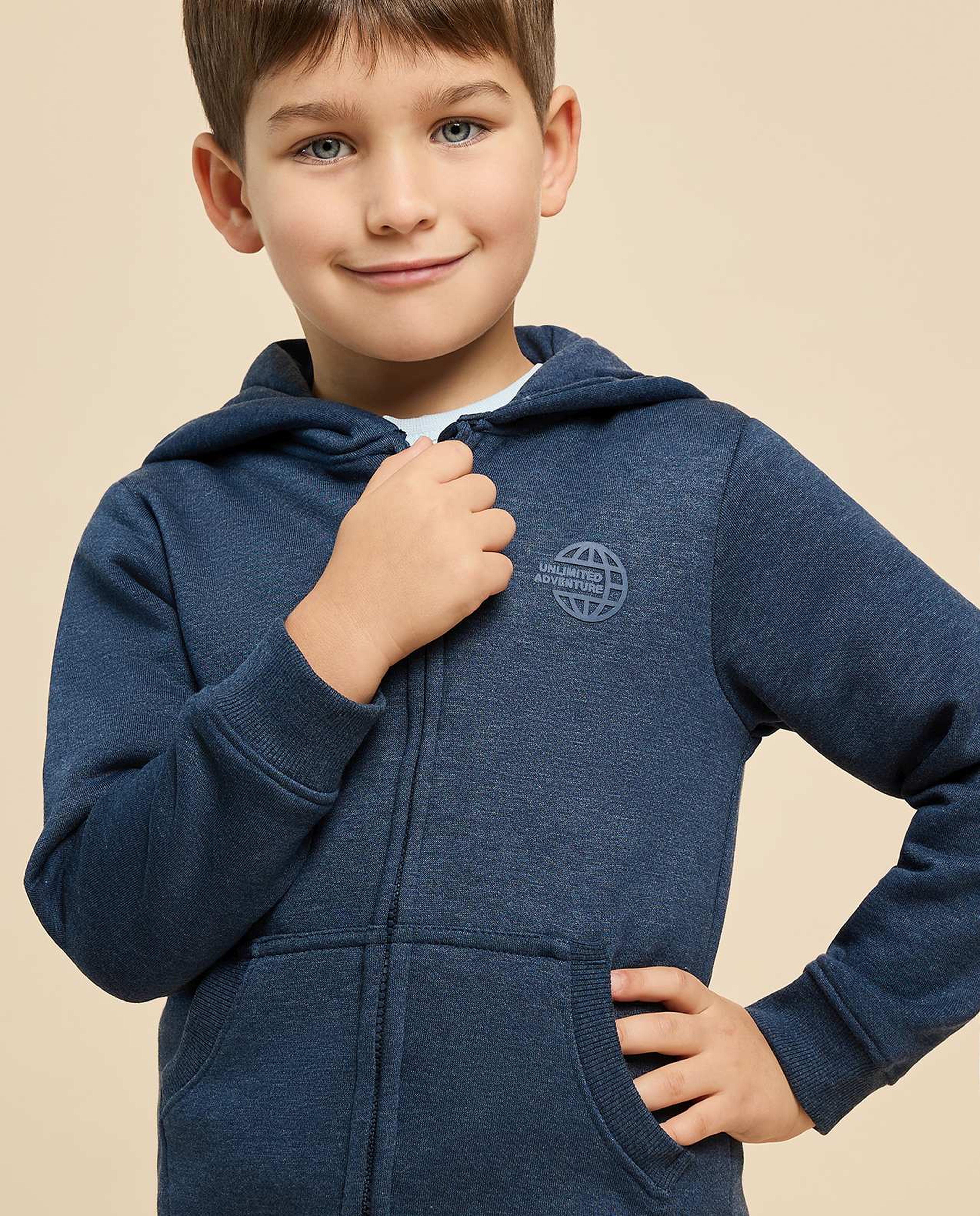 Printed Hooded Jacket with Zipper Closure