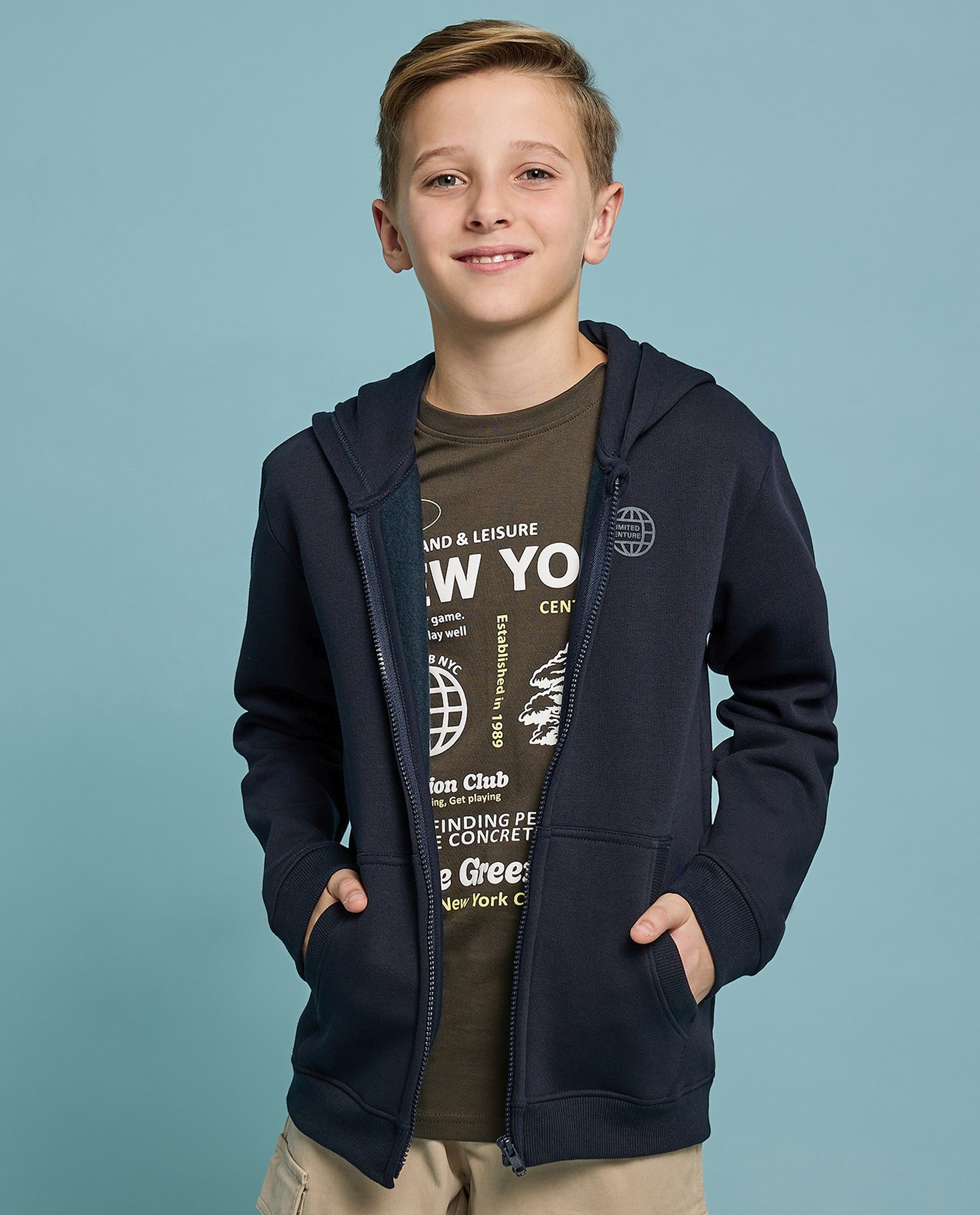 Printed Hooded Jacket with Zipper Closure