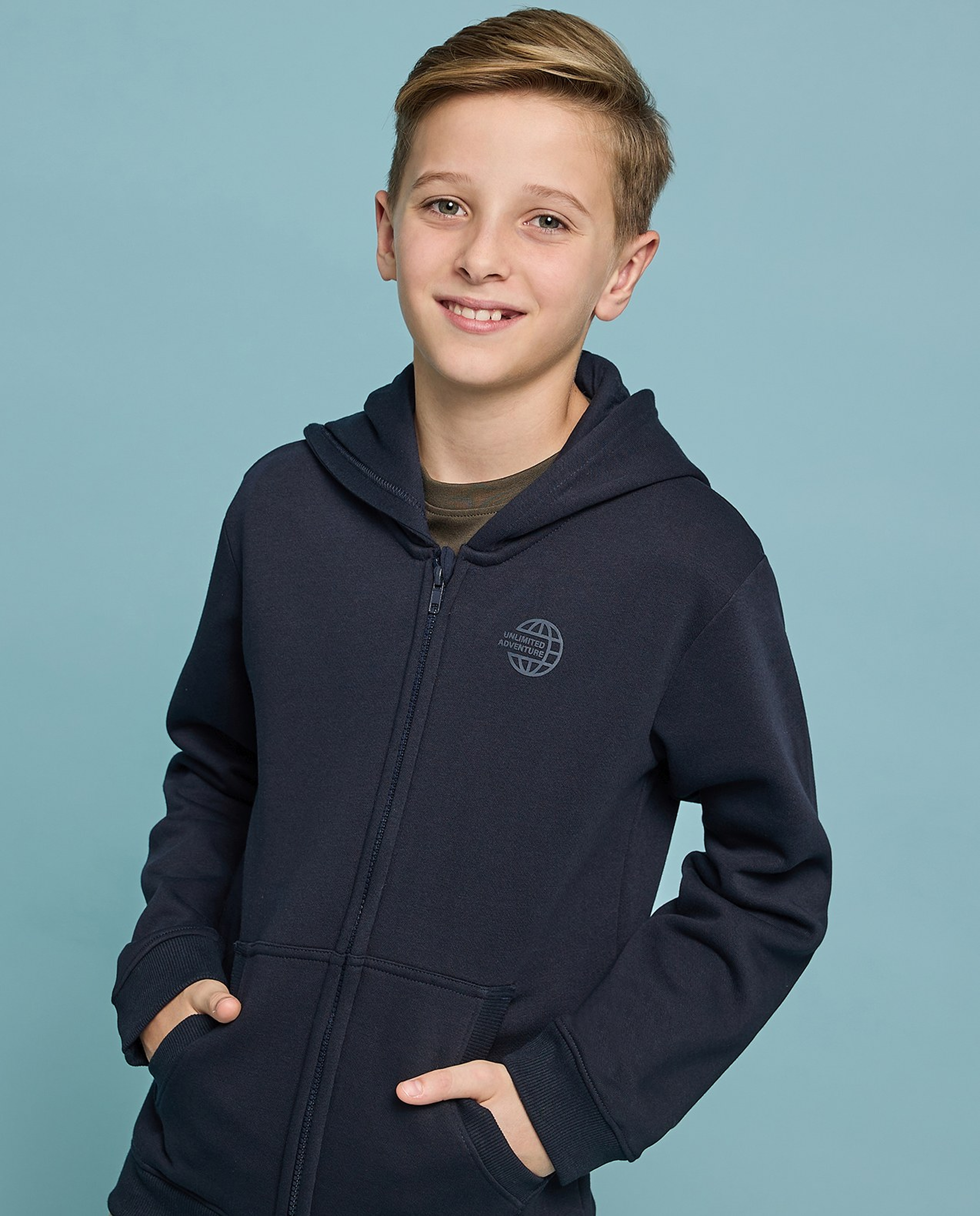 Printed Hooded Jacket with Zipper Closure