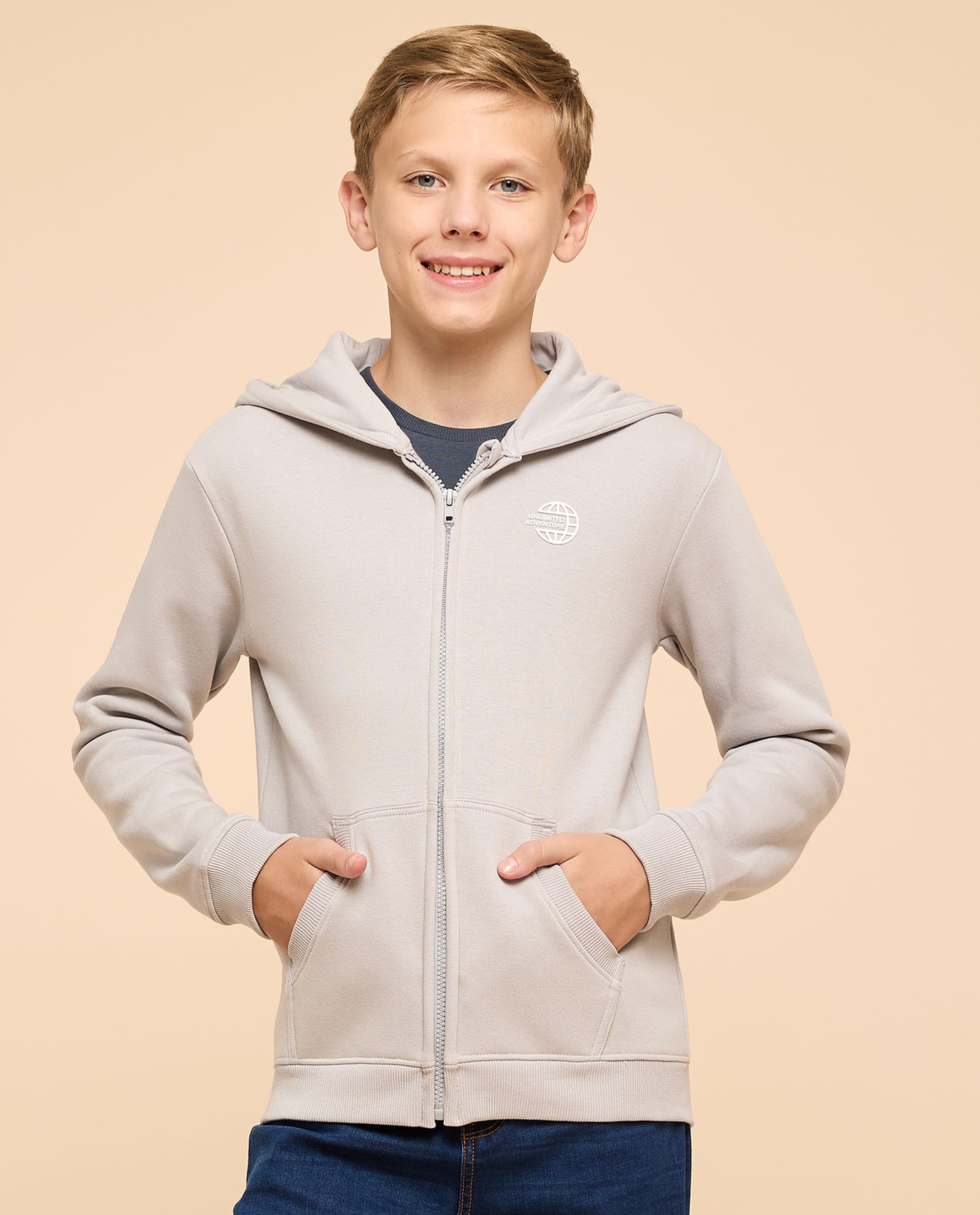 Printed Hooded Jacket with Zipper Closure