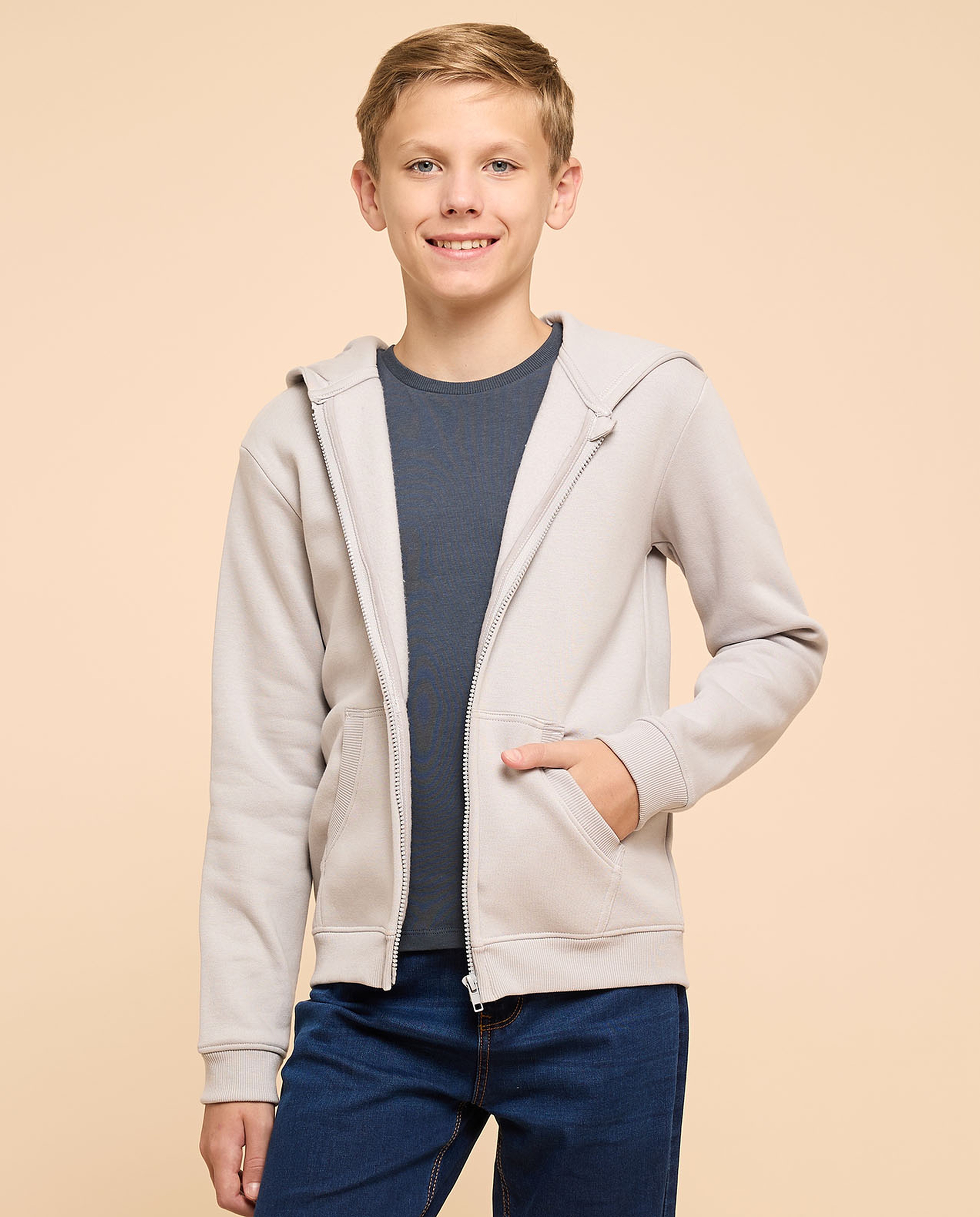 Printed Hooded Jacket with Zipper Closure