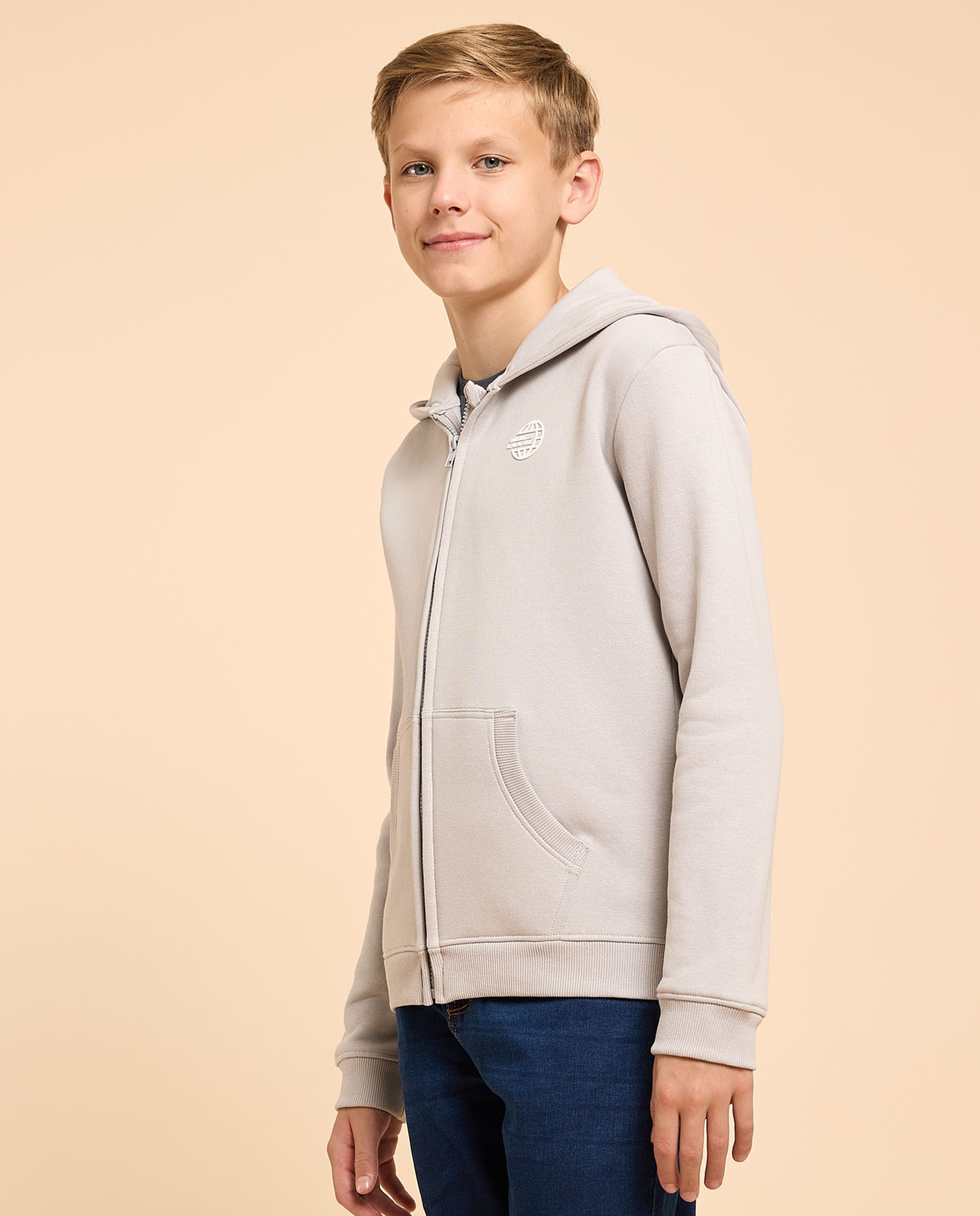 Printed Hooded Jacket with Zipper Closure