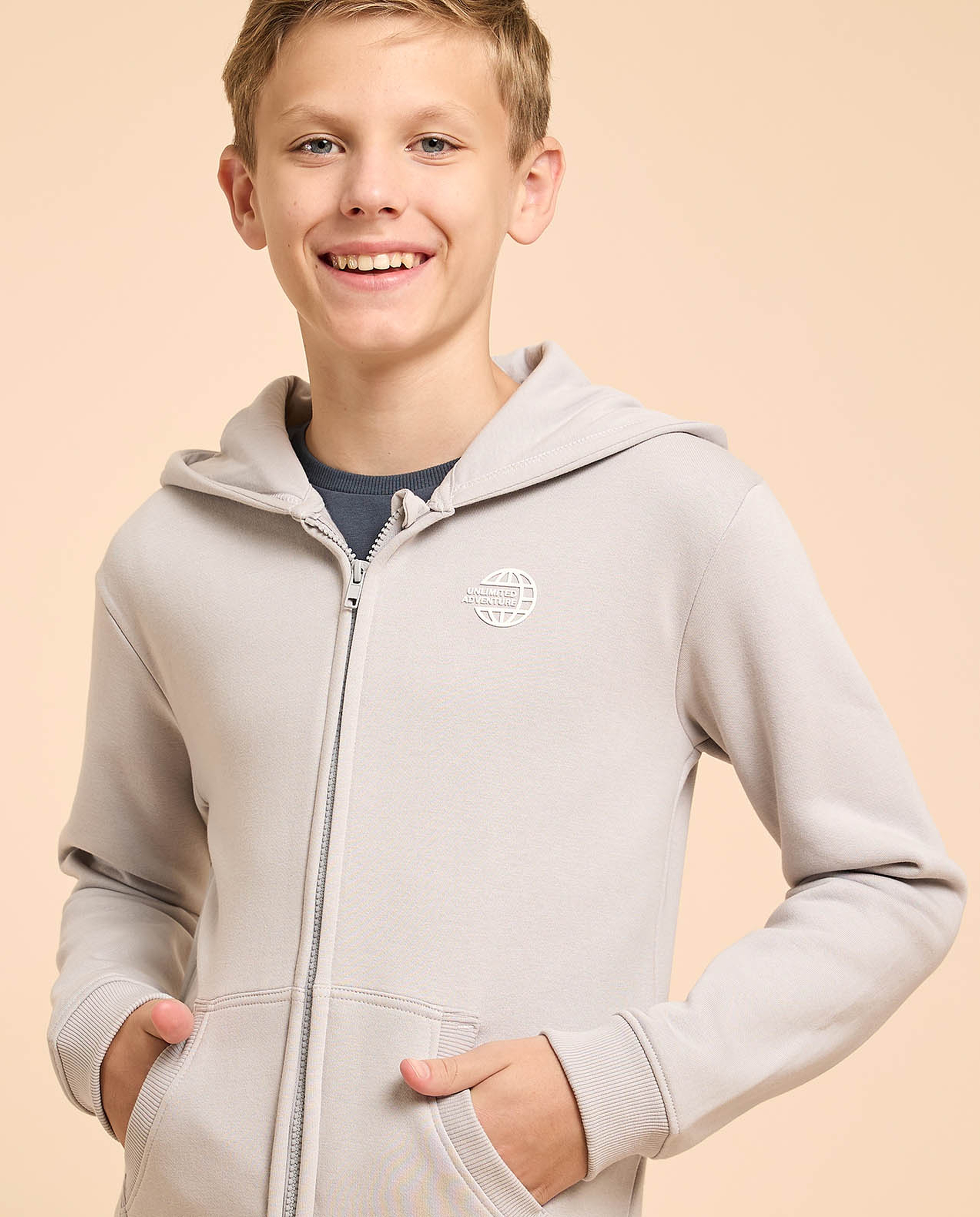 Printed Hooded Jacket with Zipper Closure