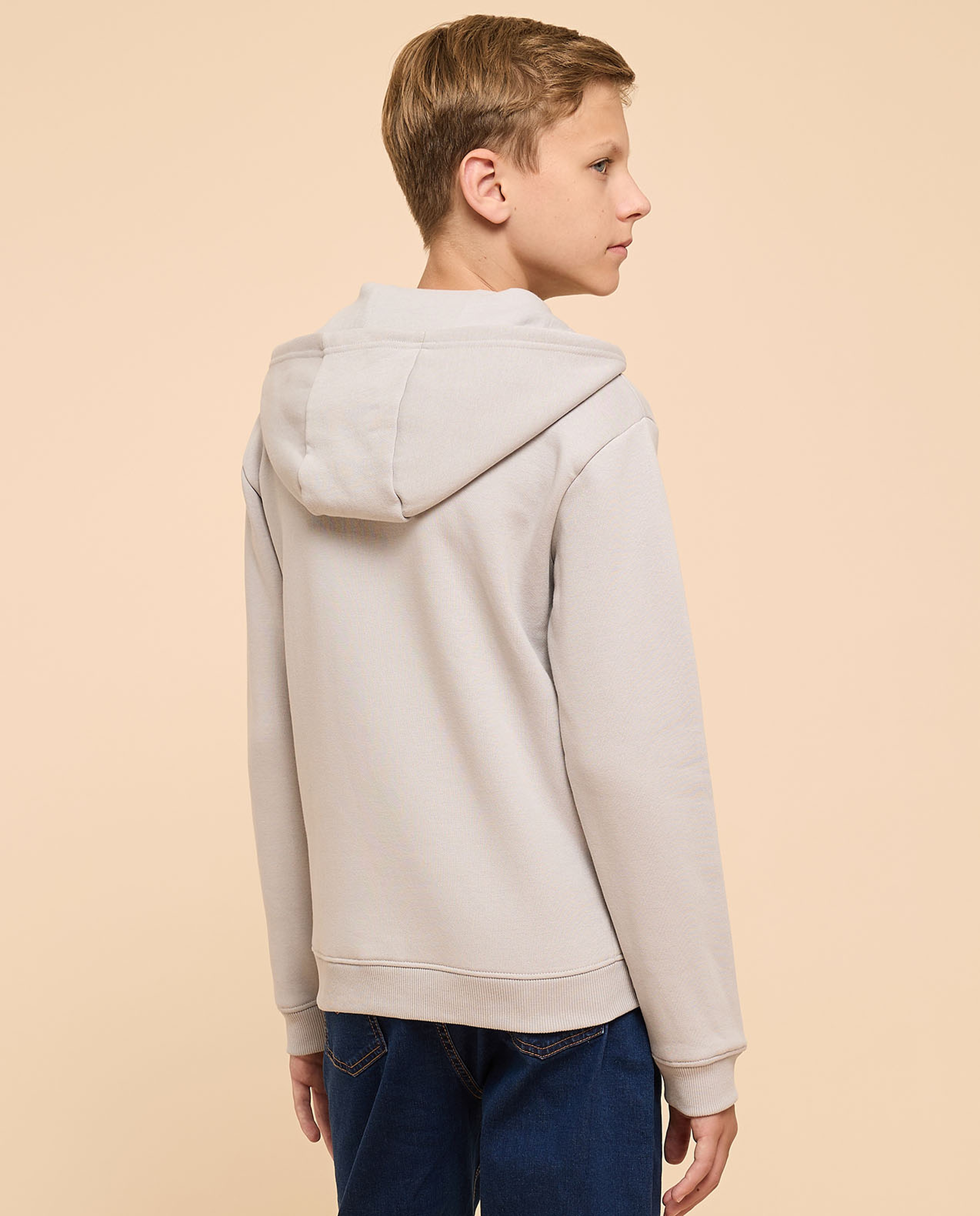 Printed Hooded Jacket with Zipper Closure