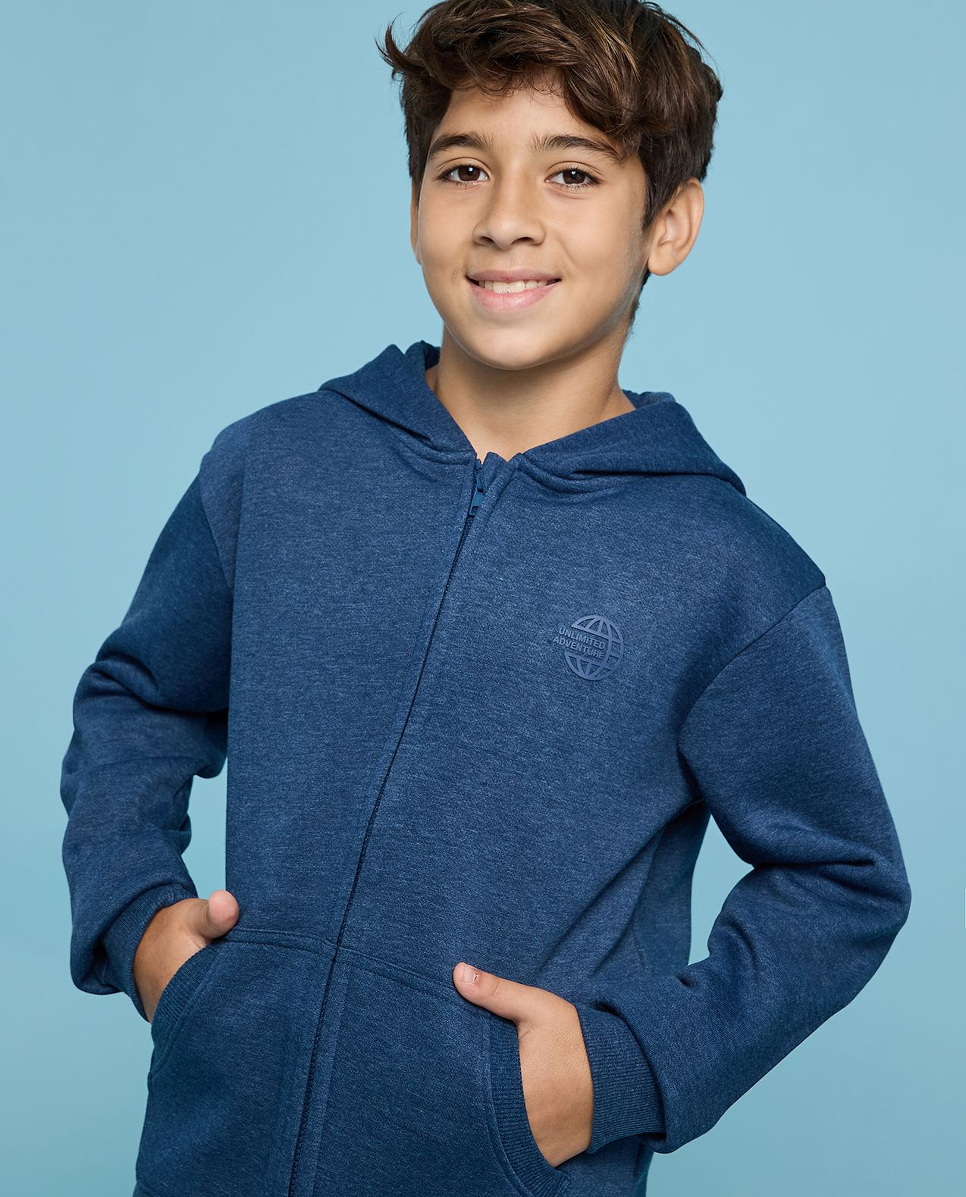 Printed Hooded Jacket with Zipper Closure