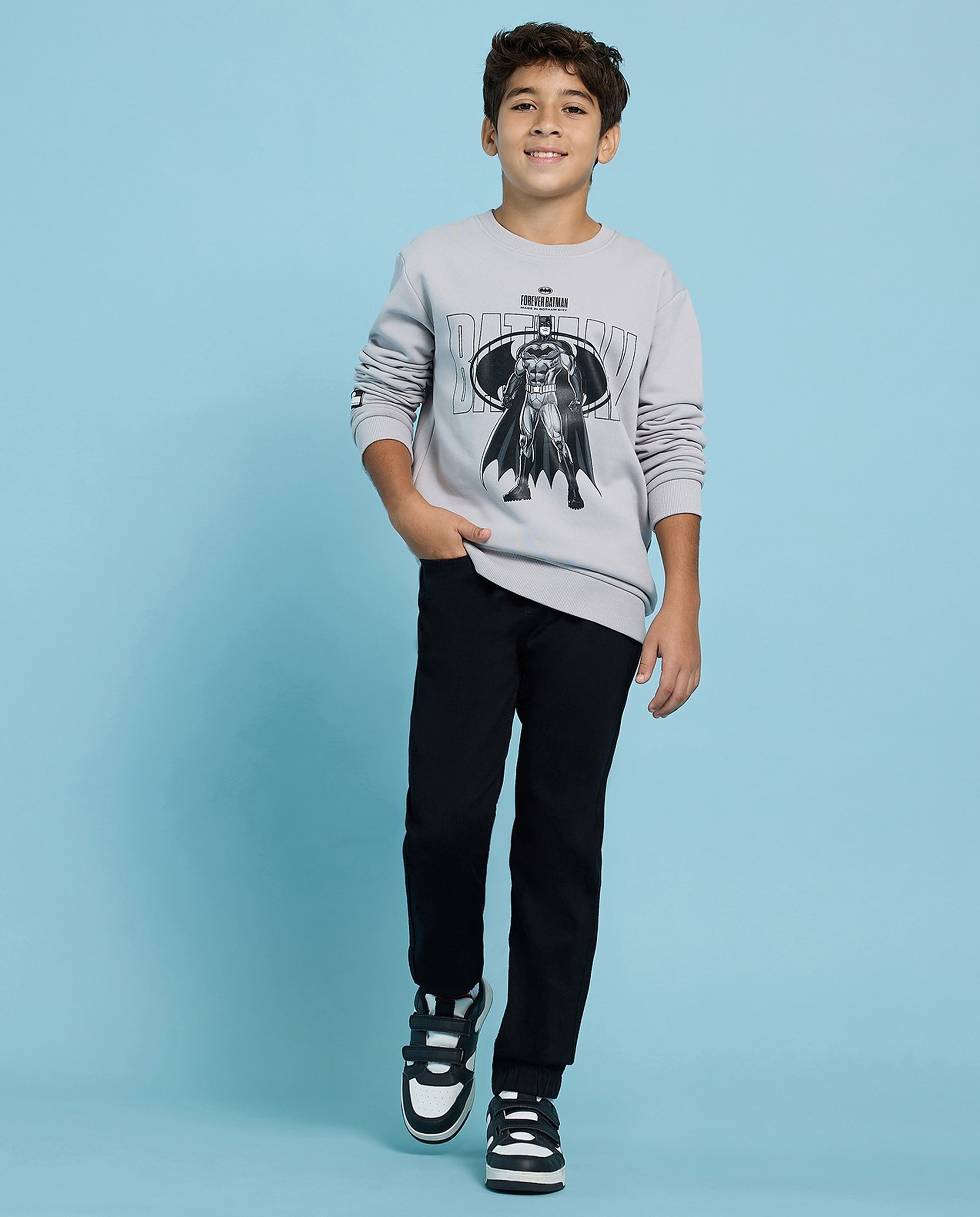 Batman Printed Sweatshirt with Crew Neck and Long Sleeves