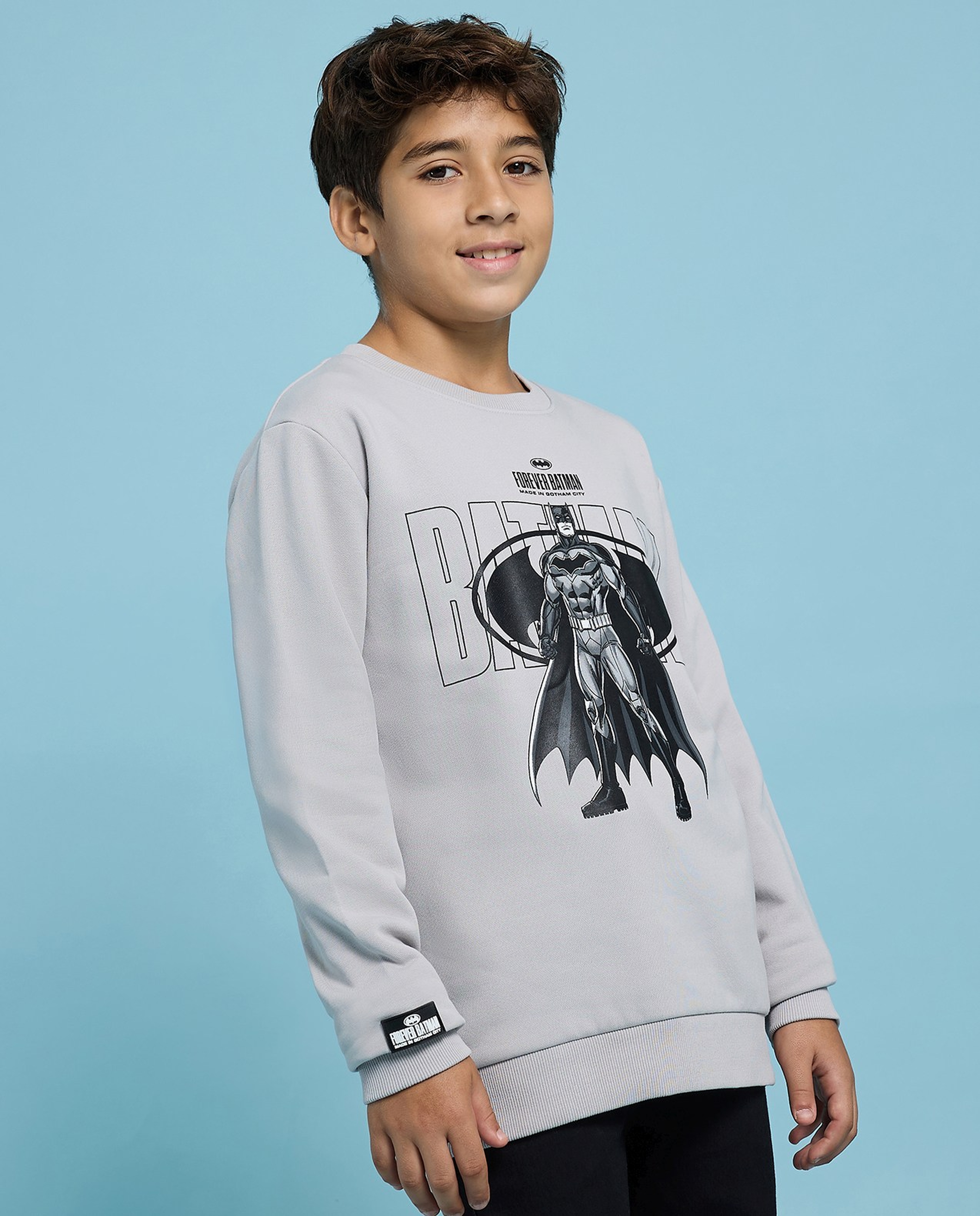 Batman Printed Sweatshirt with Crew Neck and Long Sleeves