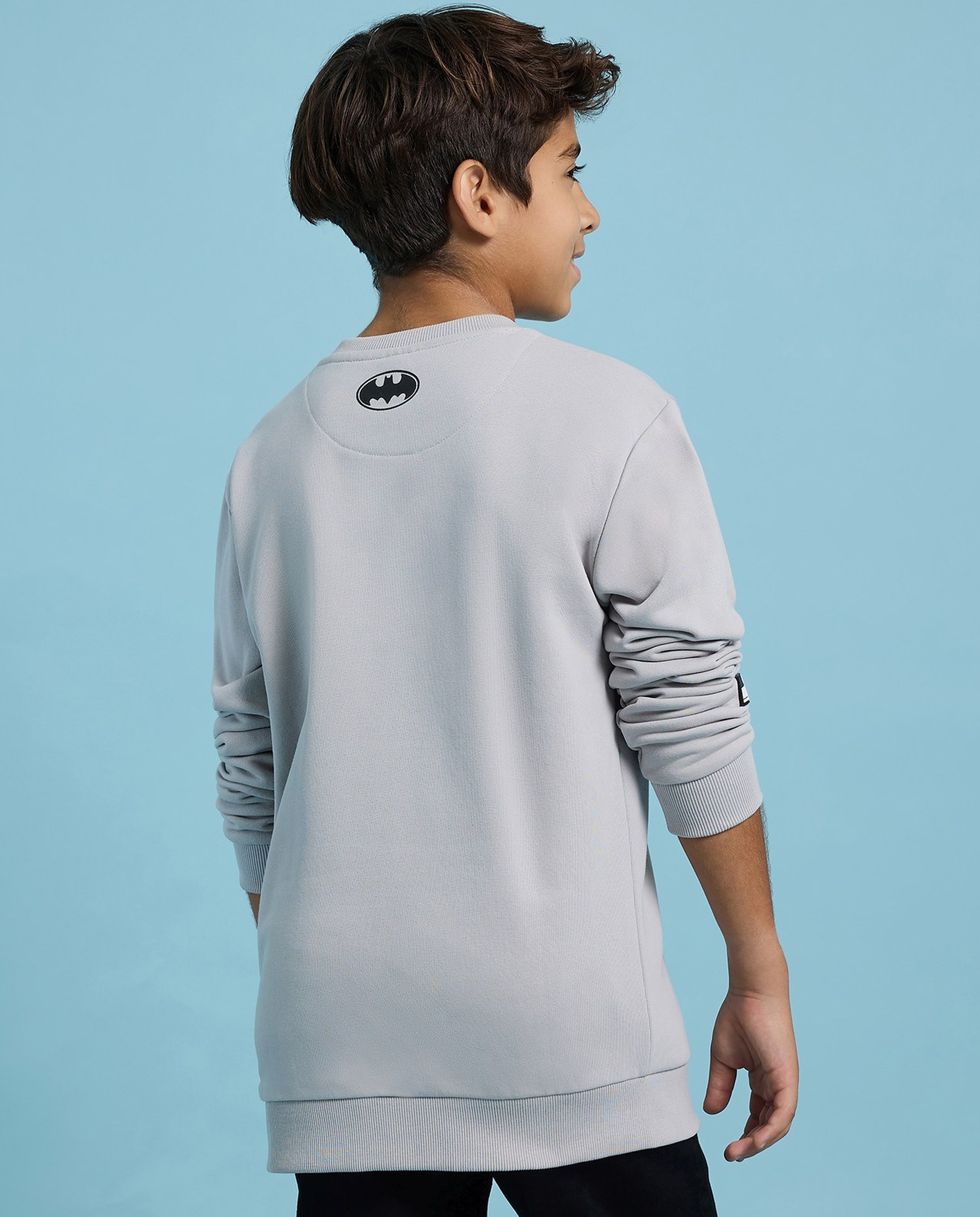 Batman Printed Sweatshirt with Crew Neck and Long Sleeves